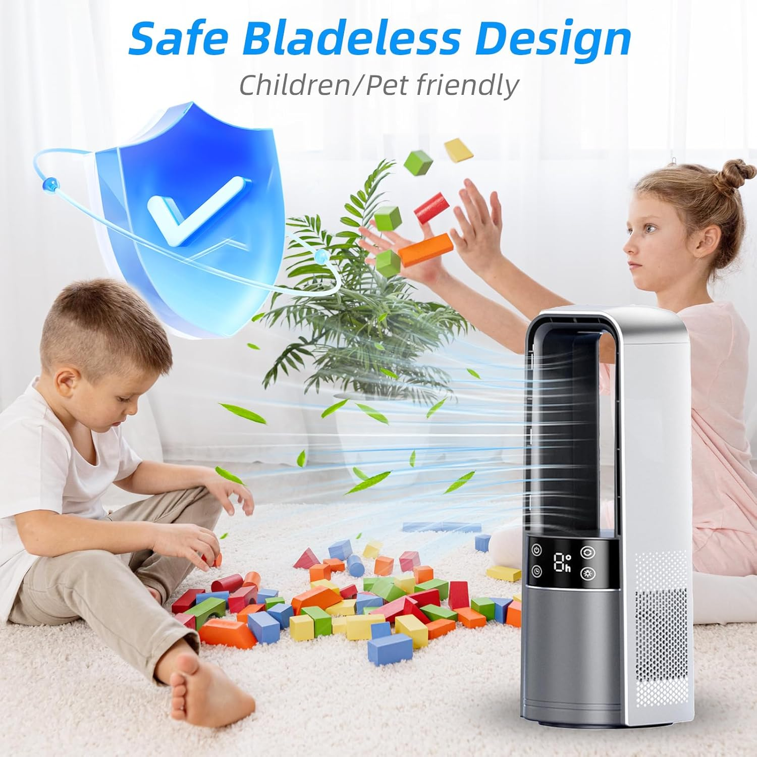 Desk Fan Bladeless, 120&deg; Oscillating Fan Rechargeable, Quiet Fan with Night Light, Smart LED Touch Control, 4 Speed & 9H Timer, Small Table Fan, Auto Display Off, Ideal for Bedside, Office, Study Room