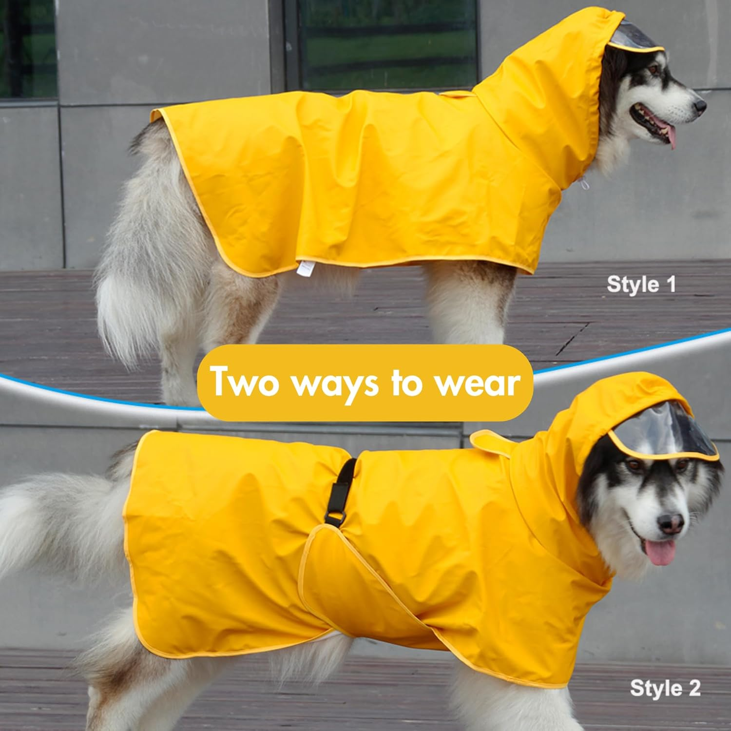 Reflective Dog Raincoat - Waterproof Adjustable Pet Jacket with Hood, Lightweight Dog Apparel for Small to Extra-Large Dogs, Yellow (XL) image number 6