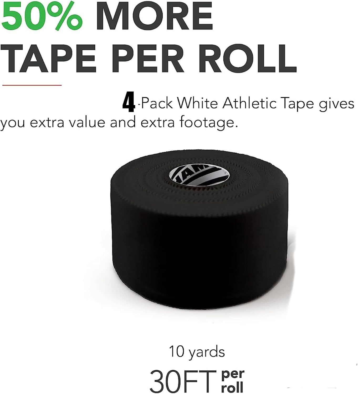 4-Pack Black Athletic Sports Tape,Very Strong Easy Tear NO Water & Sweat Resistant Therapeutic Tape for Performance Fitness Athletes, Protect & Assist Motion, Injury Recovery image number 2