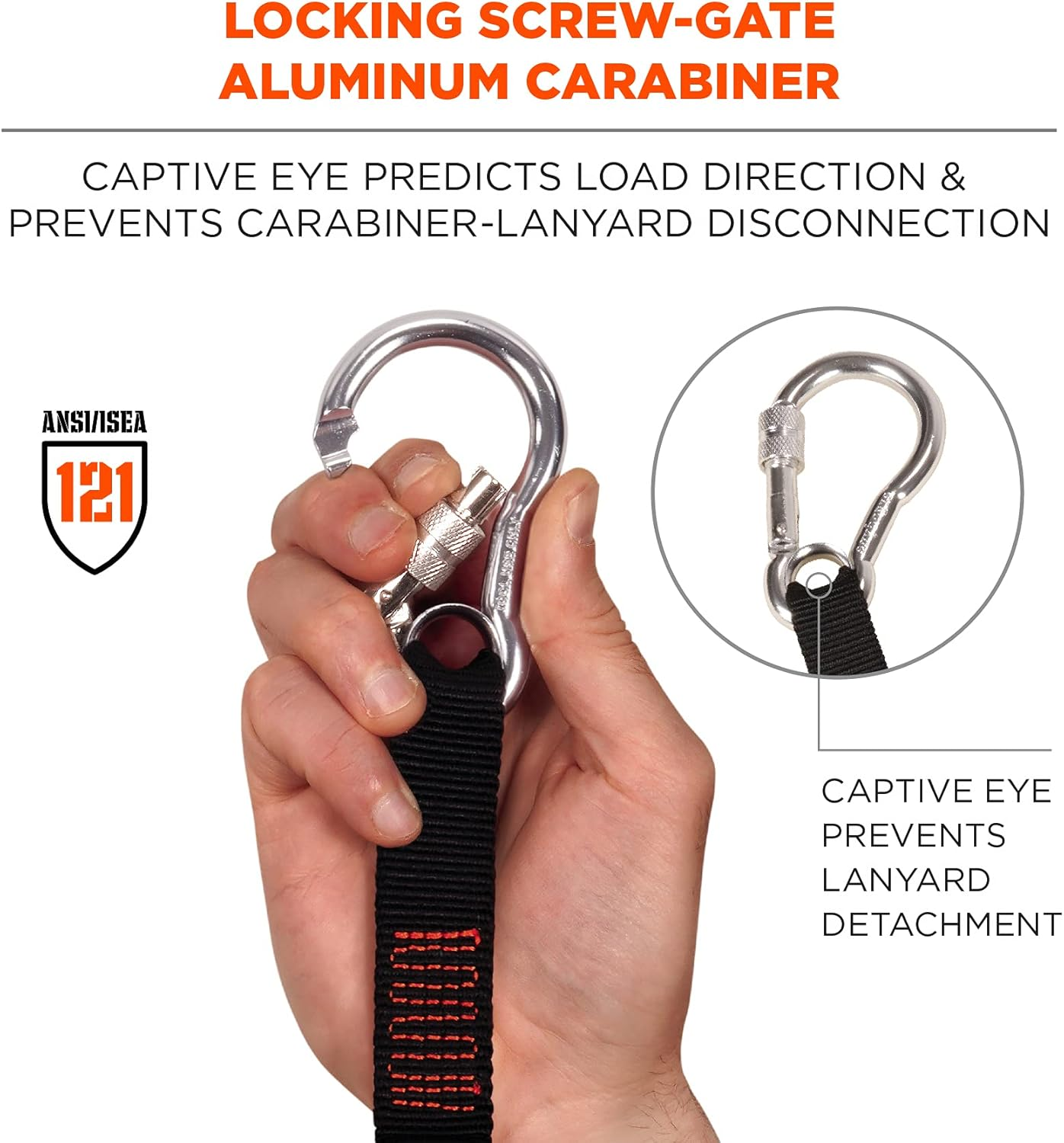 Ergodyne Squids 3105 Tool Lanyard with Aluminum Screw Lock Carabiner, Tool Weight Capacity 15Lbs, Black image number 6