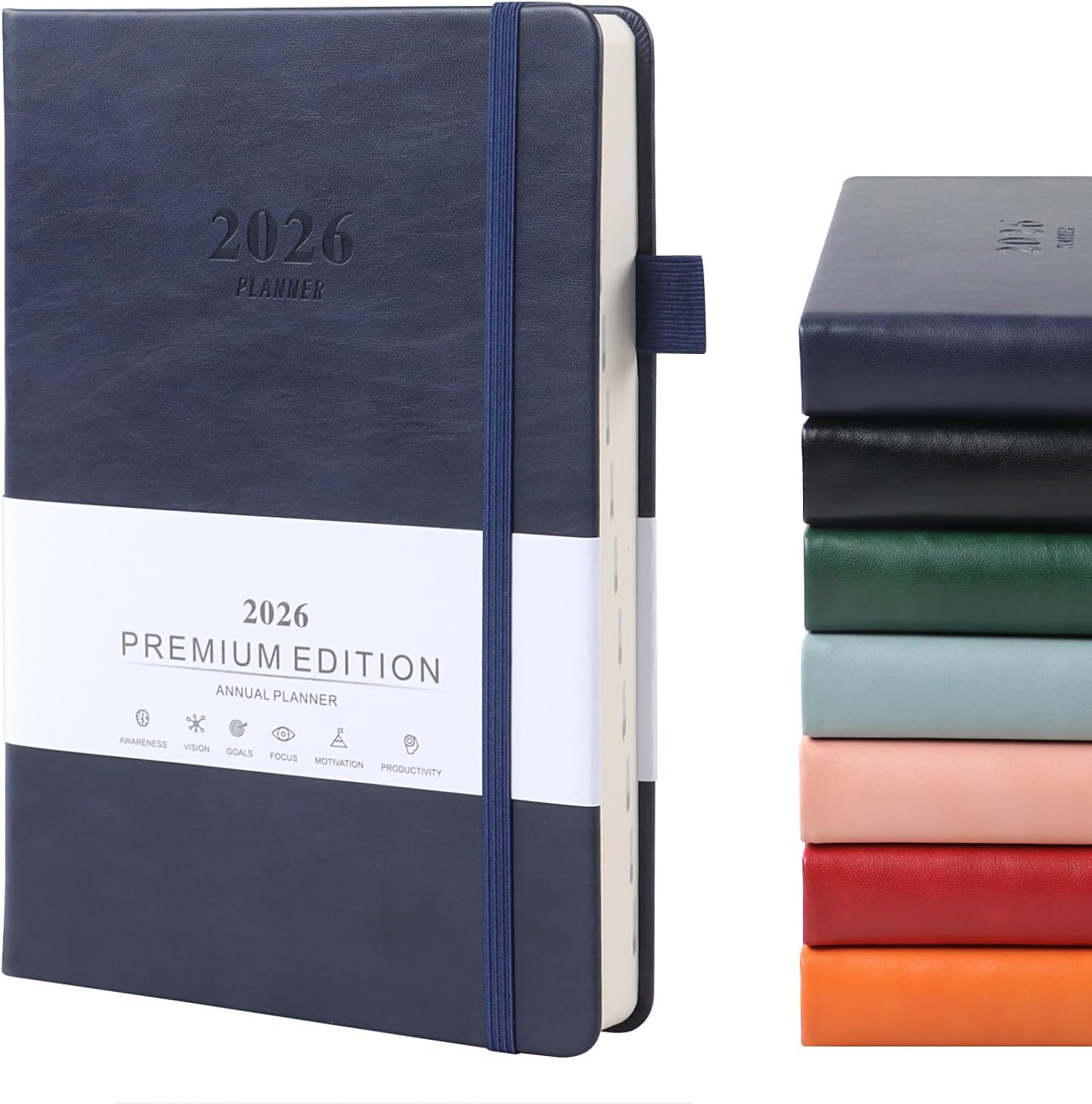 2026 Academic Diary - Daily Planner A5 Diary, Day per Page,Leather Academic Year Diaries from Jan to Dec, Self-Care 2026 Journal Notebook, Monthly Planner with Pen Loop (Black)