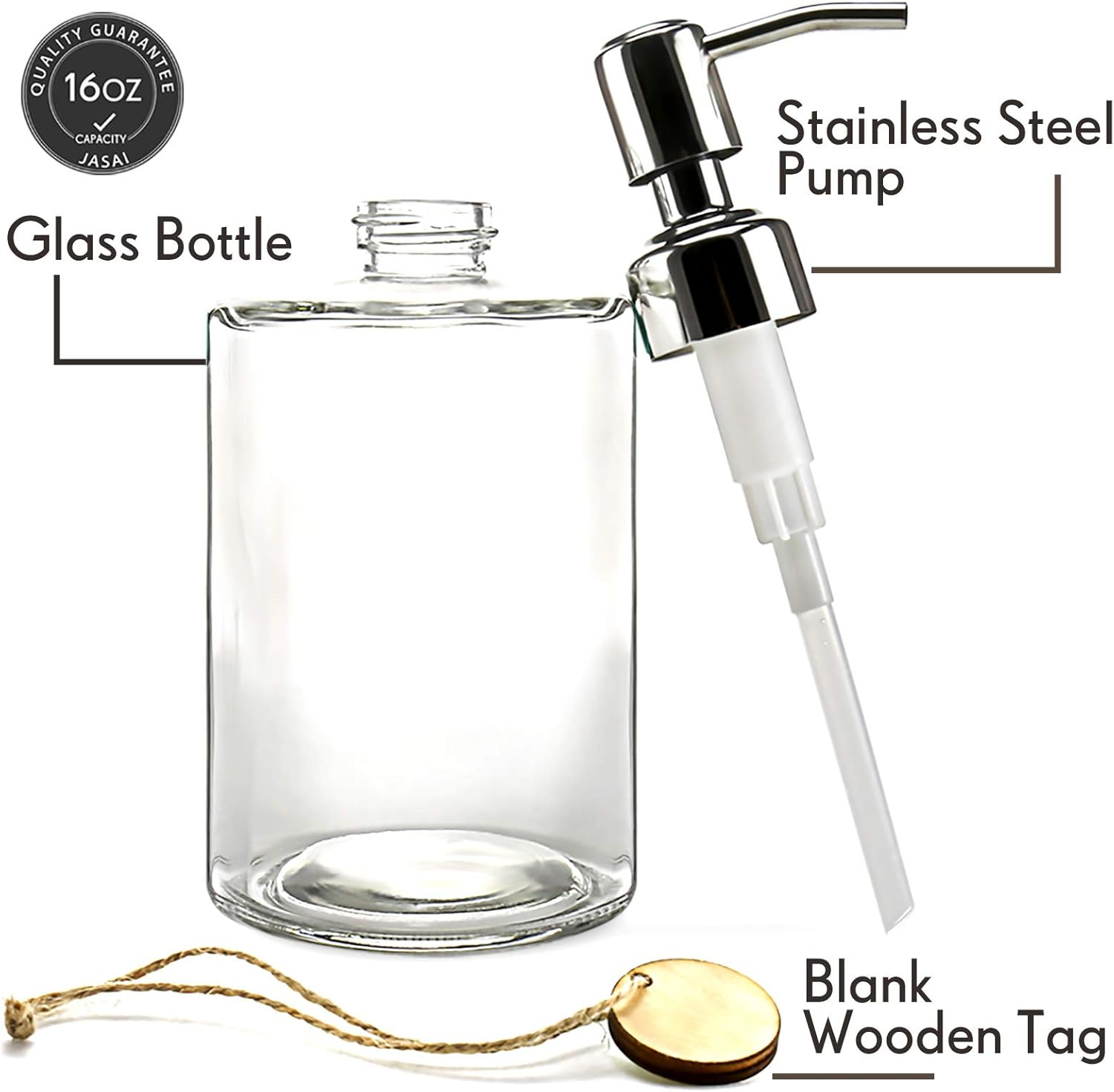 JASAI 16OZ Cylinder Glass Soap Dispenser with Rust Proof Stainless Steel Pump, Refillable Bathroom Soap Dispenser for Hand Soap, Dish Soap, Liquid Soaps and Kitchen (Clear) image number 6