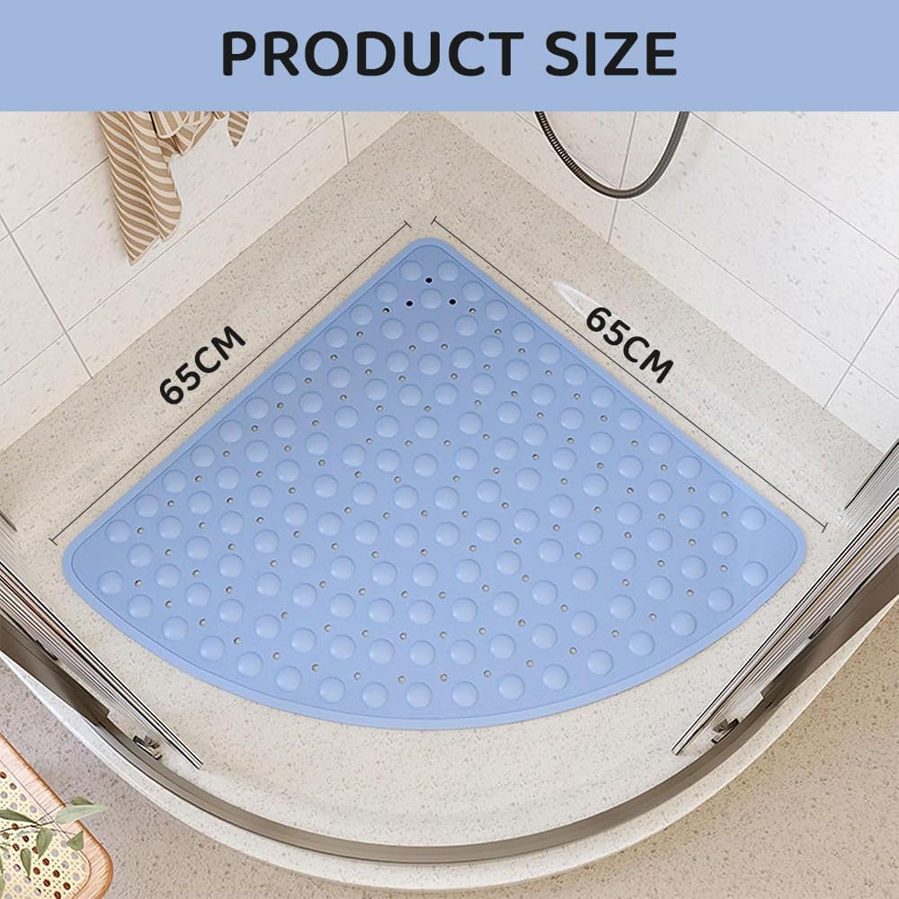 Corner Shower Mat with Suction Cups and Drain Holes &ndash; Non-Slip PVC Bath Mat, Quick Dry, 65X65Cm Sector Bathmat for Bathroom, Shower, Bathtub (Baby Blue) image number 1