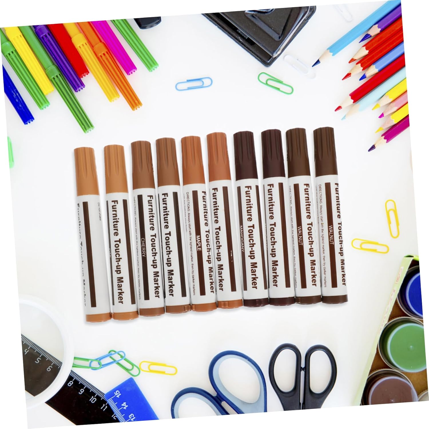 Beavorty 10Pcs Wood Furniture Touch up Pen Markers Scratch Repair Paint Pen for Furniture Repair Convenient Drawing for Wood Panels image number 5