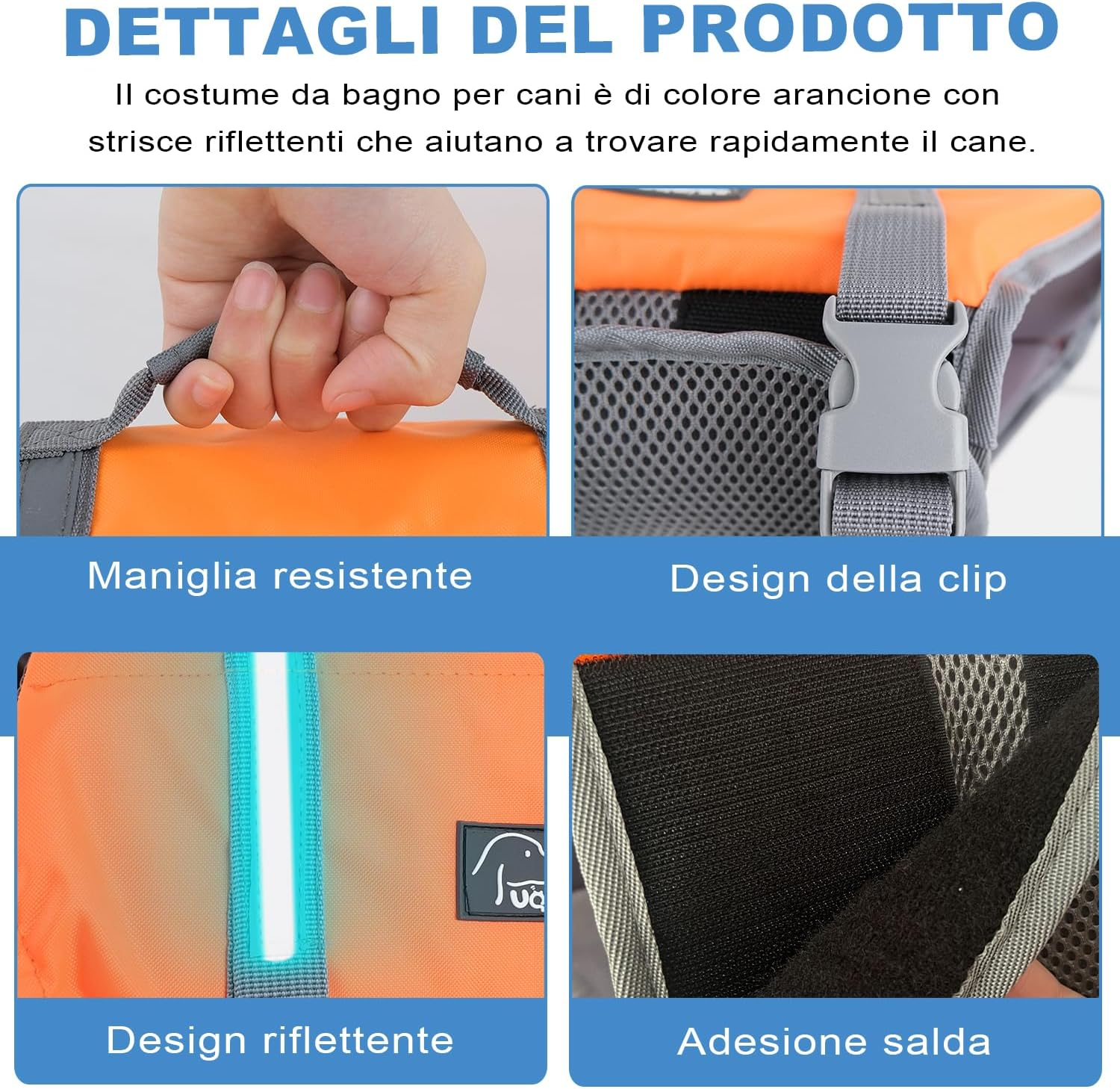 Voarge Dog Life Jacket, Pet Safety Vest Swimwear Dog Life Jacket, Adjustable for Dog Size with Strong Swimming and Rescue Handle (Orange, S) image number 2