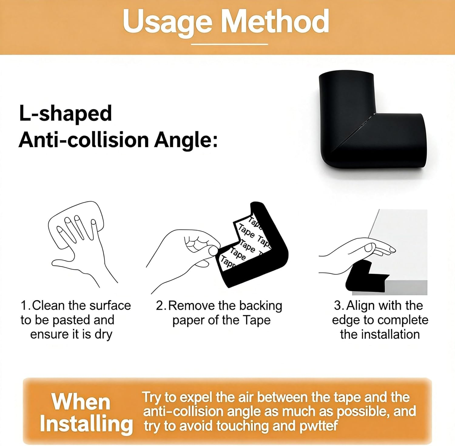 Chionwen 12 Packs Baby Safety Corner Guards (Black) - L-Shaped NBR Foam Corner Protector, Non-Toxic Soft Bumpers for Table, Desk, Sofa Baby Proofing, Easy Installation with Adhesive Tape image number 4