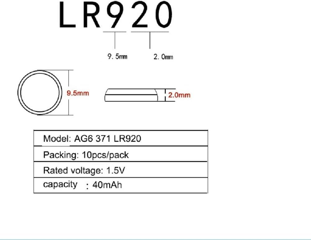 10Pack SR920SW Batteries Button Cell Pack 371 SR920SW Watch Battery AG6 1.5 Volt Battery Long-Lasting Alkaline Battery 27A image number 1