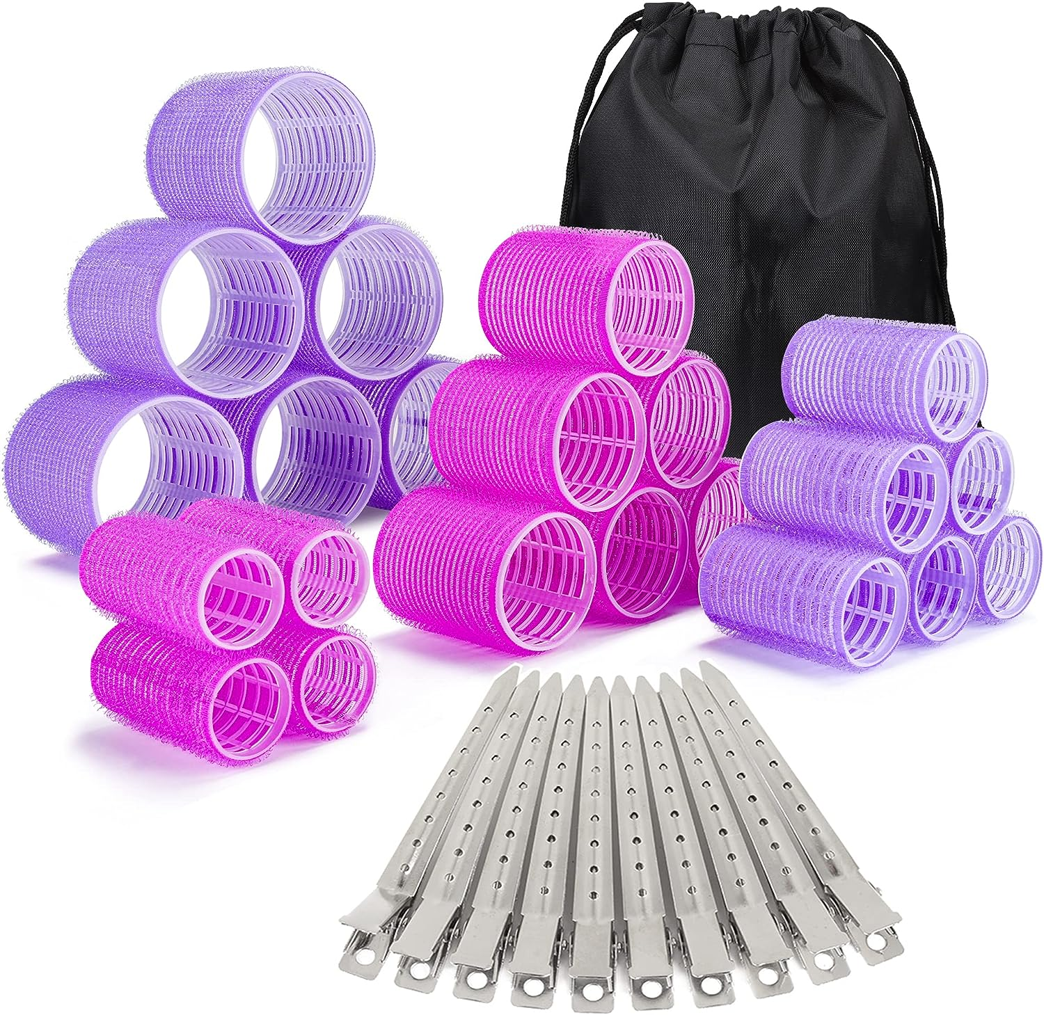 33 Piece Hair Rollers Set, Self Grip Hair Rollers for Long Medium Short Hair, ELASO Large Medium Hair Curler （22 Rollers + 10 Stainless Steel Clip +1 Storage Bag） image number 3