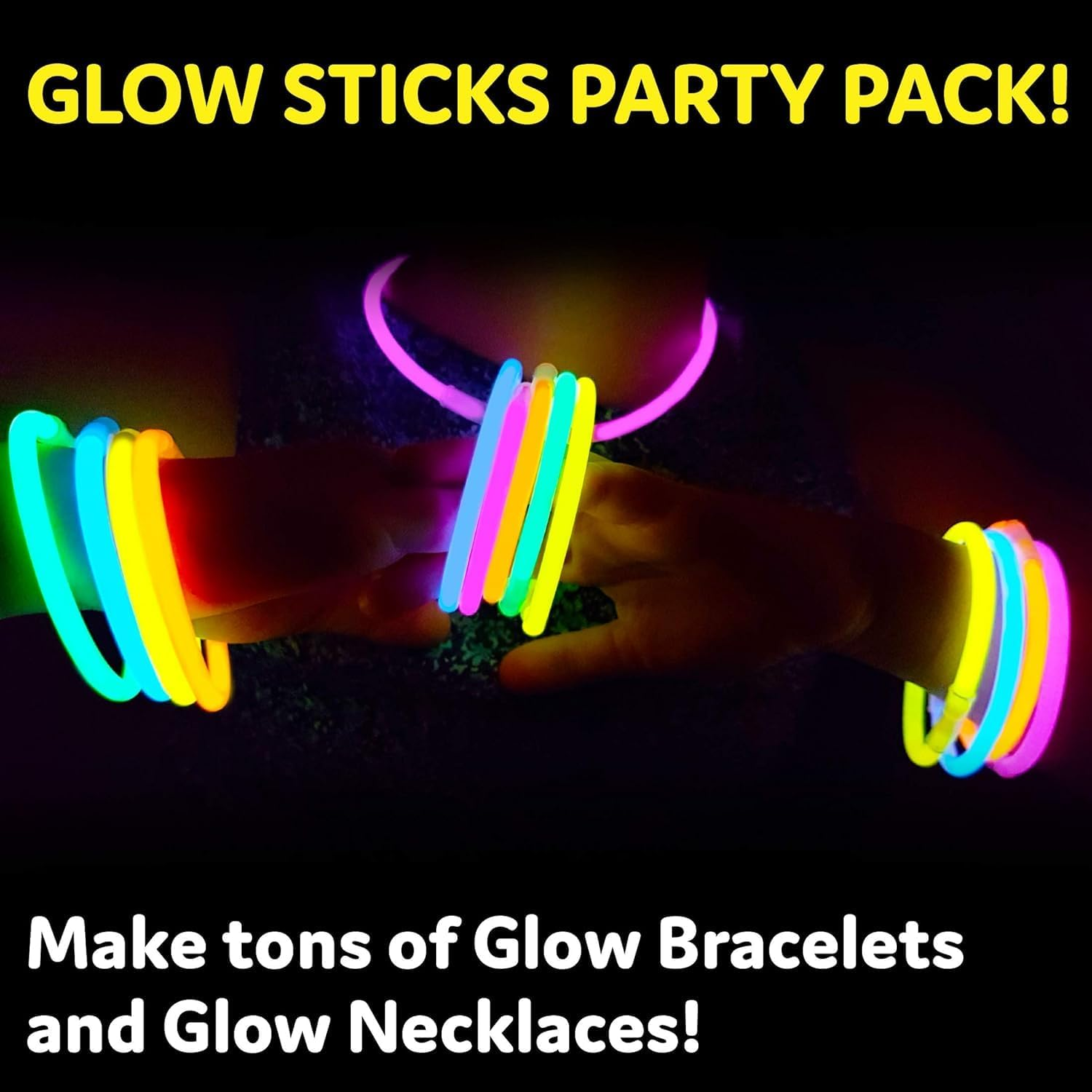 Glow Sticks Bulk Neon Party Supplies - 100 8&rdquo; Bulk Glow Sticks Party Pack W/Connectors to Make Glow Sticks Necklaces and Party Glow Sticks Fun