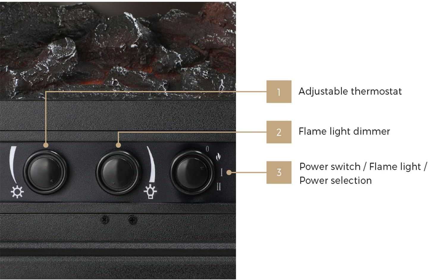 Electric Fireplace Fire Heater Freestanding 3D Flame Effect Indoor 2000W, 50X58X26Cm image number 6