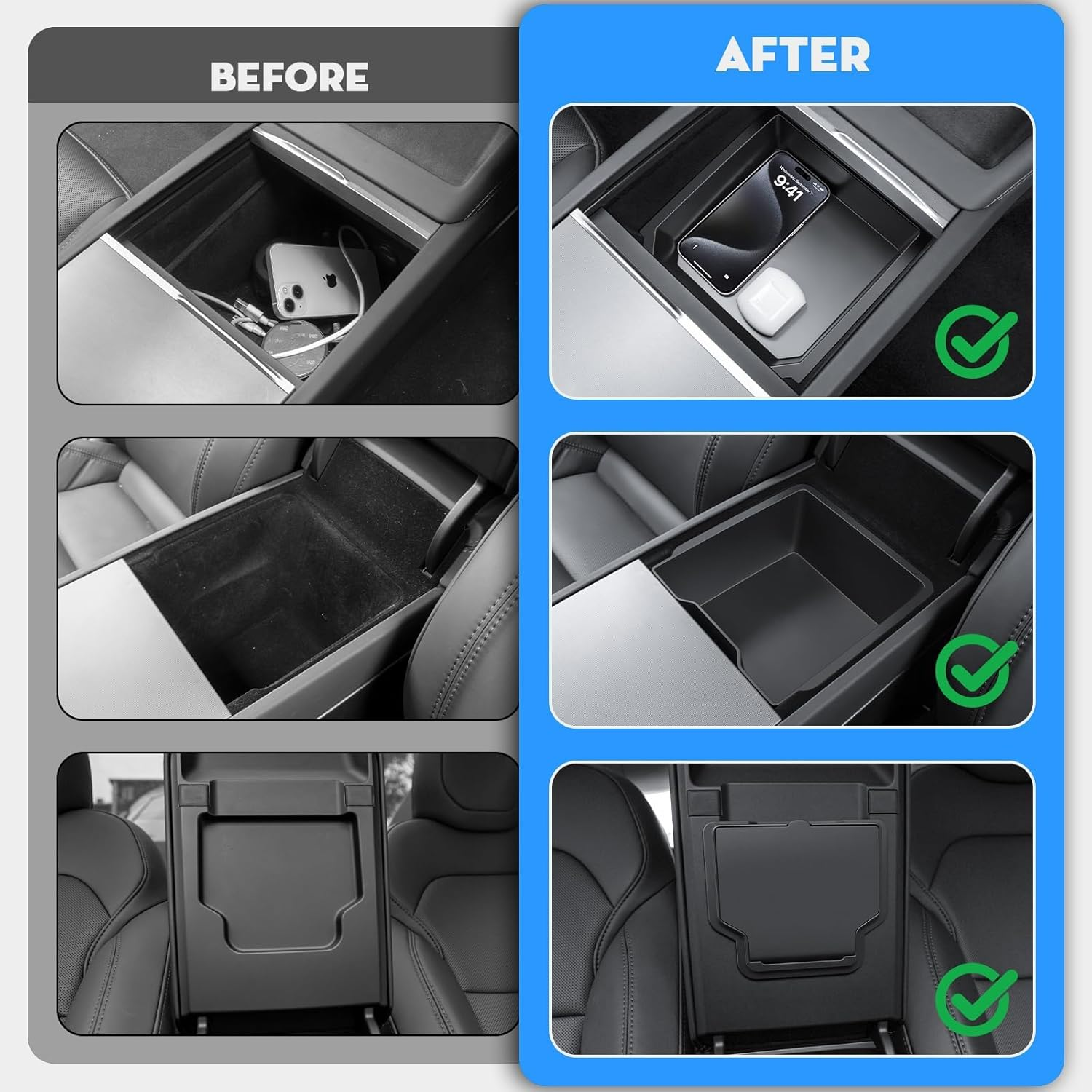 4PCS Center Console Organizer Tray Compatible with 2026 Tesla Model Y Juniper Accessories Cup Holder Armrest Hidden Storage Box for New Model Y 2025-2026 & Model 3 2024-2025 Highland image number 1