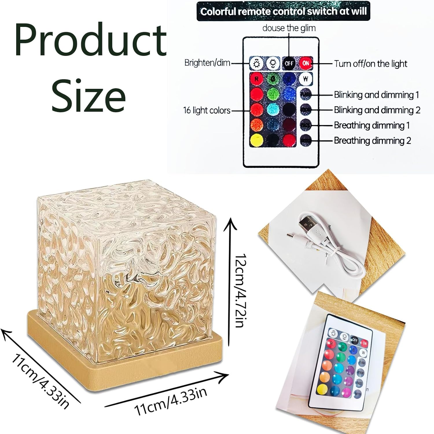 LED Ocean Wave Lamp Projector Light, 16 Colors Gradient Rotating Flame Midnight Aurora Light with Remote Control, 3D Tesseract Crystal, Galaxy Projector Night Light for Bedroom Office Bar (Square) image number 2