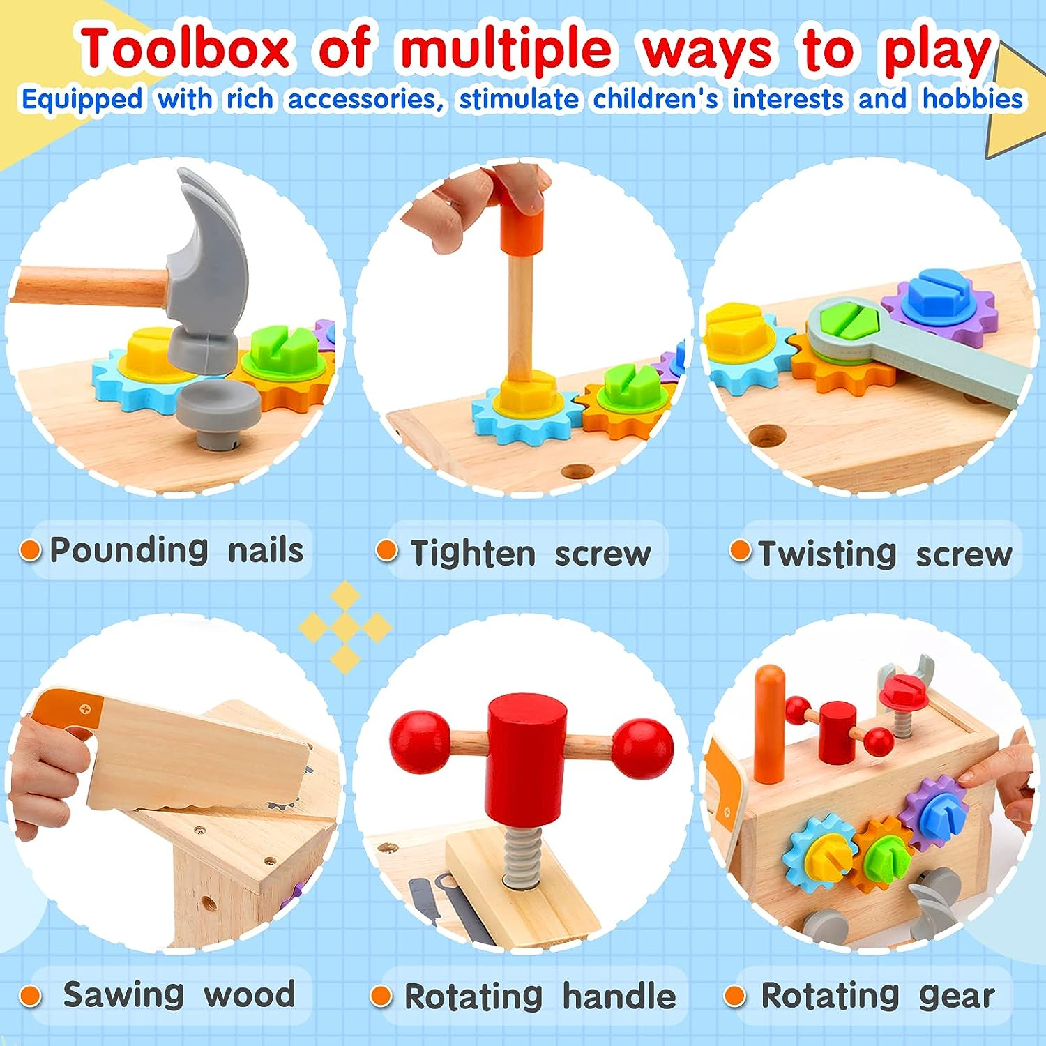 Wooden Tool Set for Kids 3 4 5 Year Old, 29 Pcs Educational STEM Toys Suit, Pretend Play Construction Toy Montessori Toys for 3 Year Old, Gift for Toddlers Boys Ages 3 4 5 6 7 Years Old image number 3