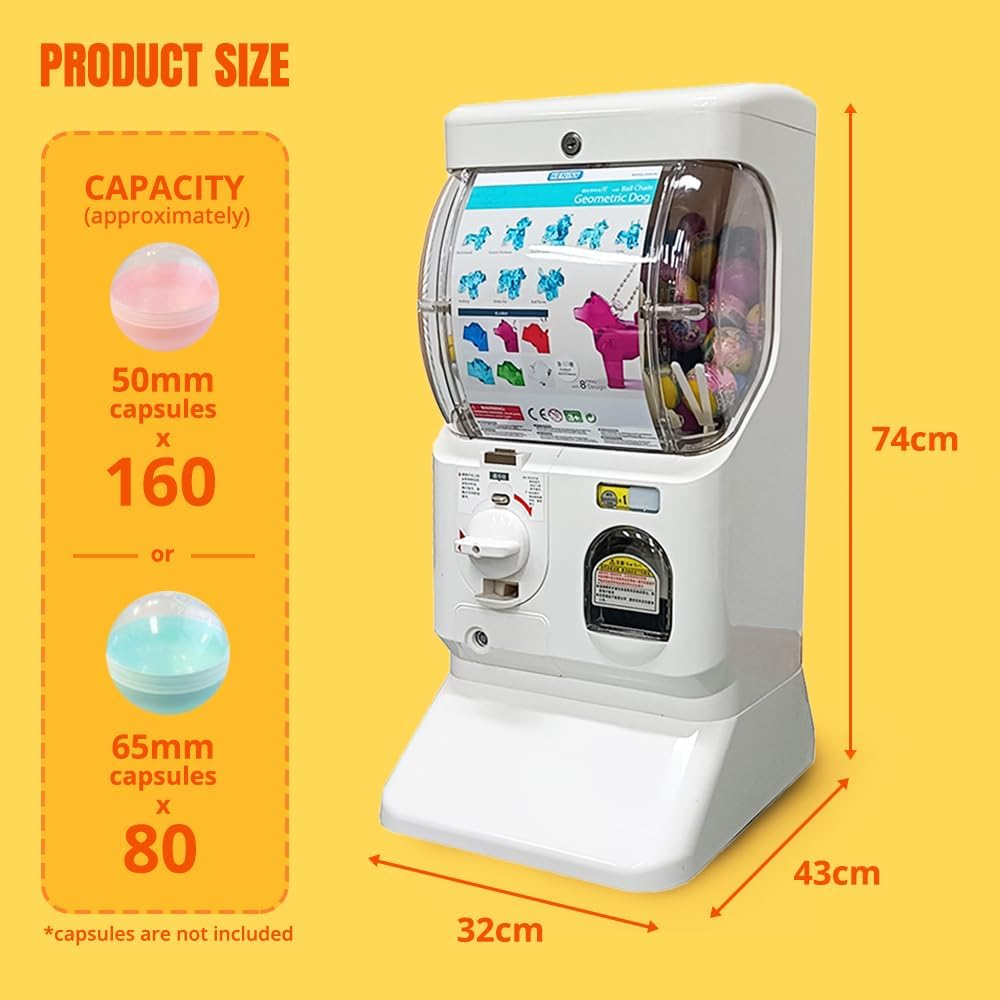 Kenisy Japan Style Capsule Vending Machine for Retail Stores, Mall Gumball Prize Machine for 1.97''-2.56'' Capsules, Party Coin Operated Small Gashapon Toys Bank (50Pcs Token Included) (Black) image number 6
