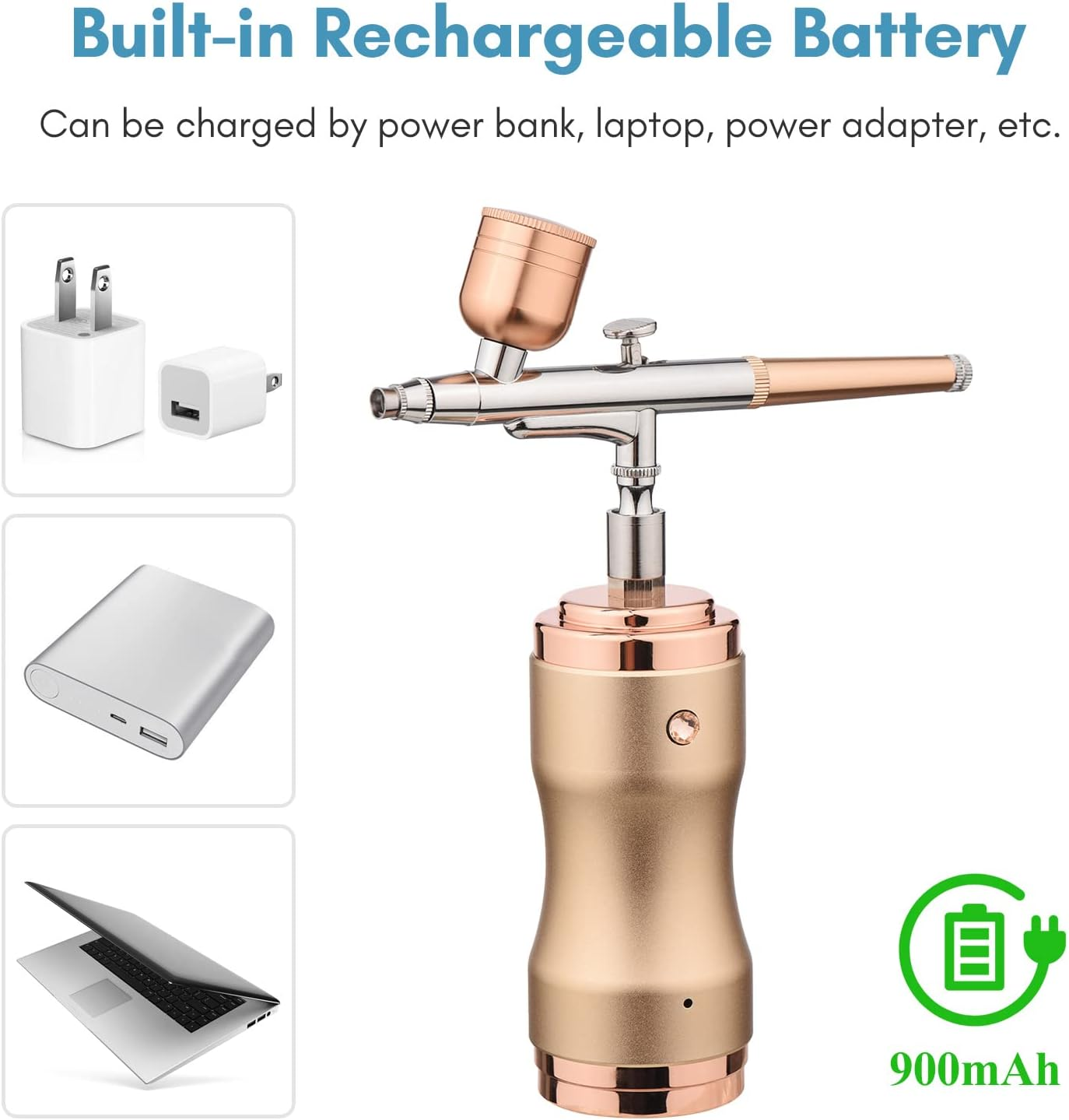 Eacam Portable Airbrush Kit with Compressor Handheld Cordless Air Brush Pen Dual-Action 3-Level Adjustable Pressure Built-In Battery for Painting Model Coloring Nail Art Makeup Cake Decorating - Silver image number 7