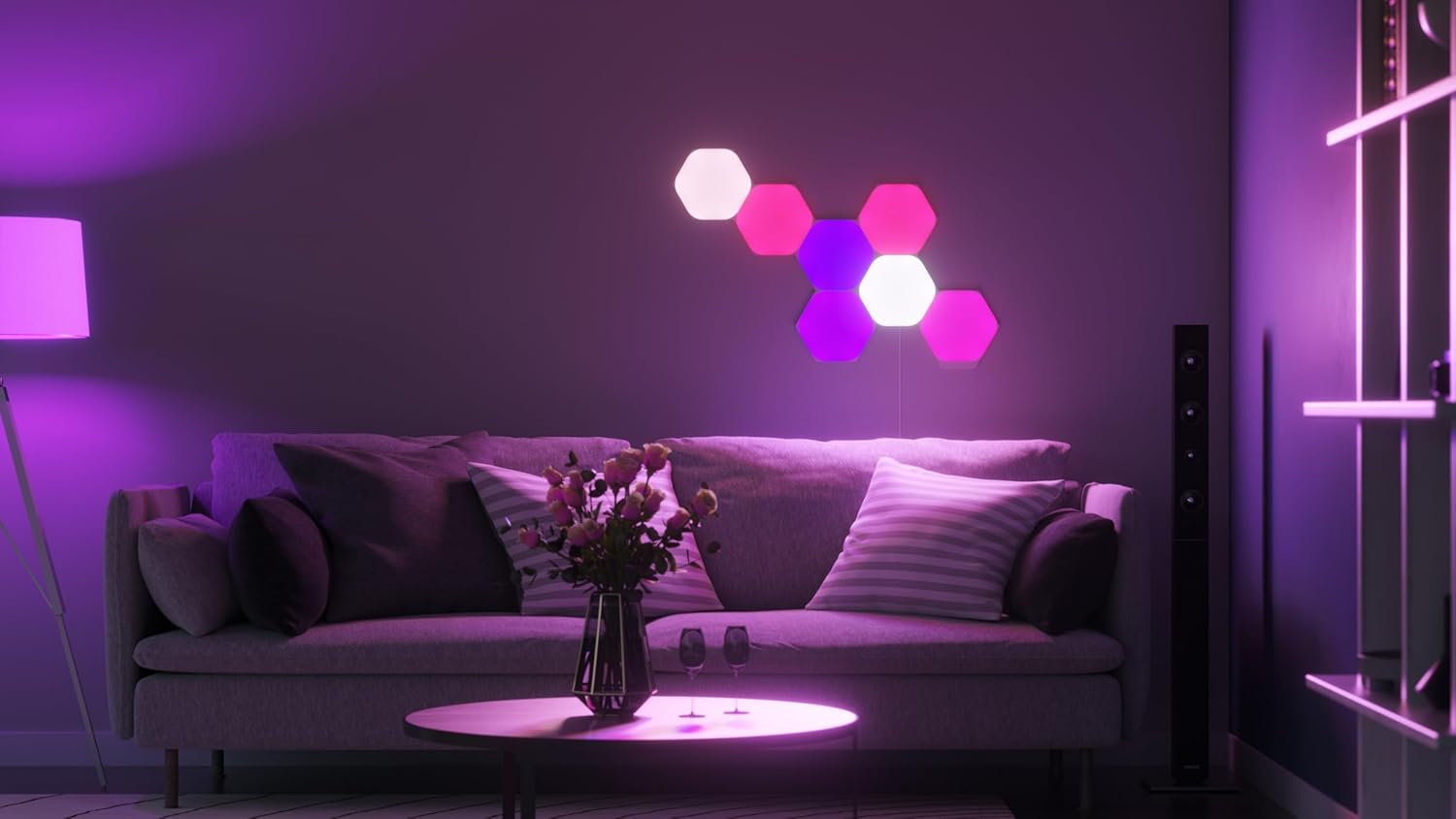 Nanoleaf Shapes Wifi and Thread Smart RGBW 16M+ Color LED Dimmable Gaming and Home Decor Wall Lights Starter Kit Hexagons 7 Pack image number 5