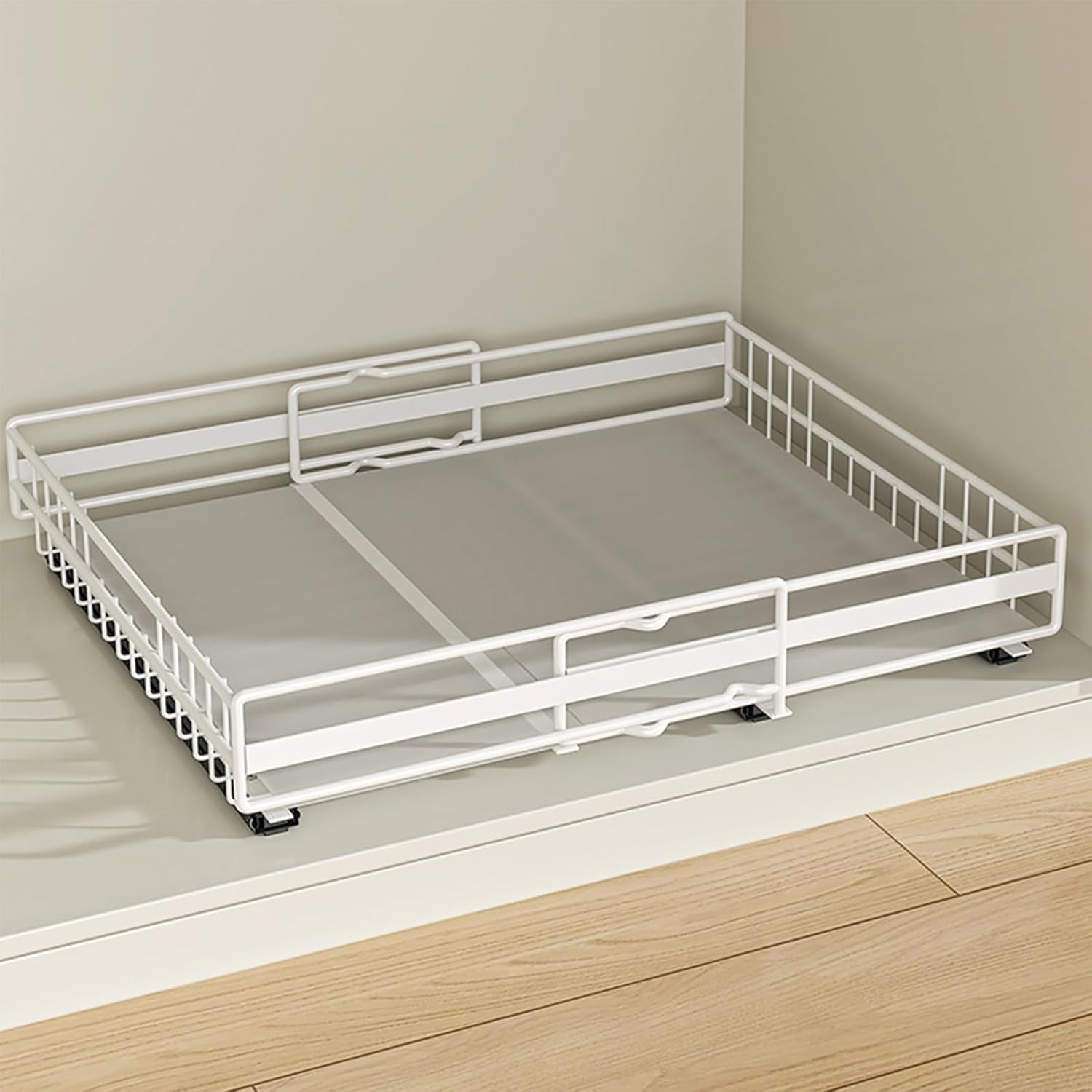 TOJUNE Pull Out Cabinet Organizer, Adjustable Expandable 3-Slide Rails Drawers, Self Adhesive/Punch with Nano Film for Kitchen, Pantry, Shelves Storage, Living Room, Bathroom (White, Large) image number 5