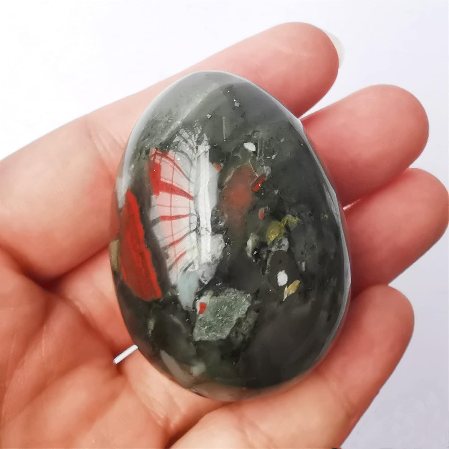 Natural African Bloodstone Egg-Shape Meditation Chakra and Home Decor Balancing Gemstone and Crystals Figurines Kit,1.96"X 1.37"Reiki Healers and Yoga Practioner,With Wooden Stand