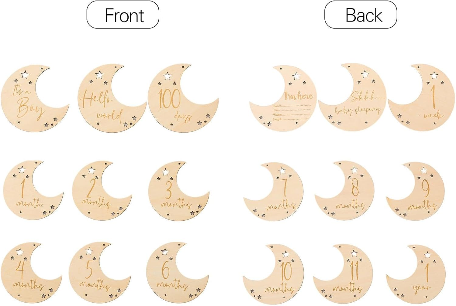 TENOL 9 Pieces Baby Birth Announcement Sign Wooden Baby Monthly Milestone Cards Photography Prop Accessories Wooden Milestone Photo Card for Boys, Boys Version image number 3