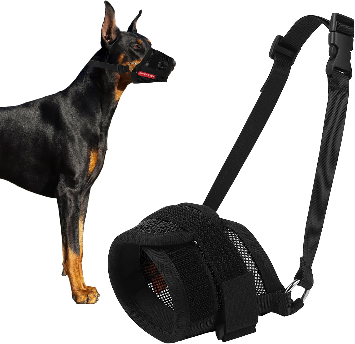 Charming Club Adjustable Dog Muzzle for Small & Medium Dogs - Breathable Mesh Anti-Bite Mask with Hook & Loop Strap | Stops Barking, Chewing & Biting (Black, L) image number 3