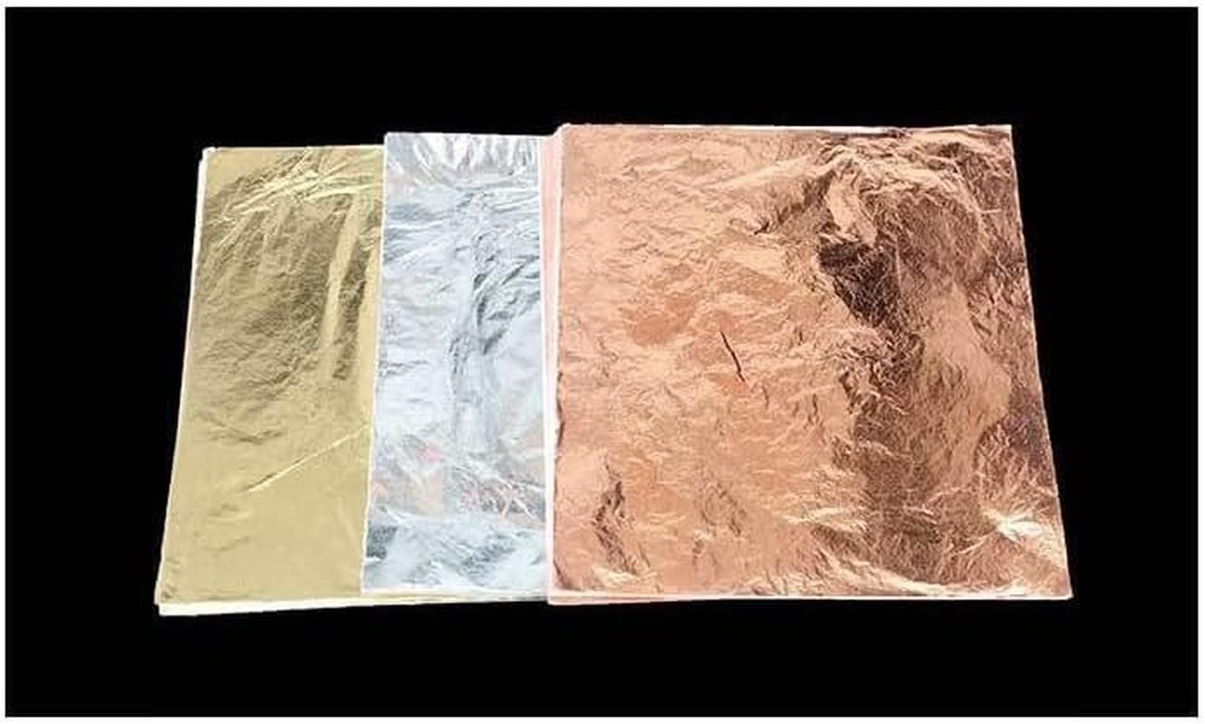 Metal Leaf Sheets Imitation Gold,Silver,Copper Leaf Sheet for Arts, Gilding Crafting, Painting, Furniture Decoration, Oose Leaf Interleaved (Rose Gold) image number 1