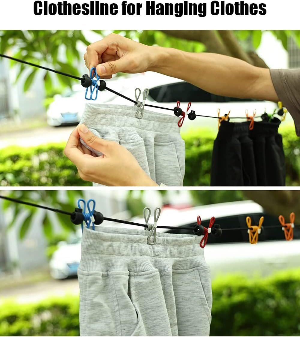 2 Pack Portable Clothesline with 12 Clothespins, Retractable Travel Windproof Clothesline with Climbing Clip, Suitable for Camping, Hotel Indoor and Outdoor Use(Blue) image number 5