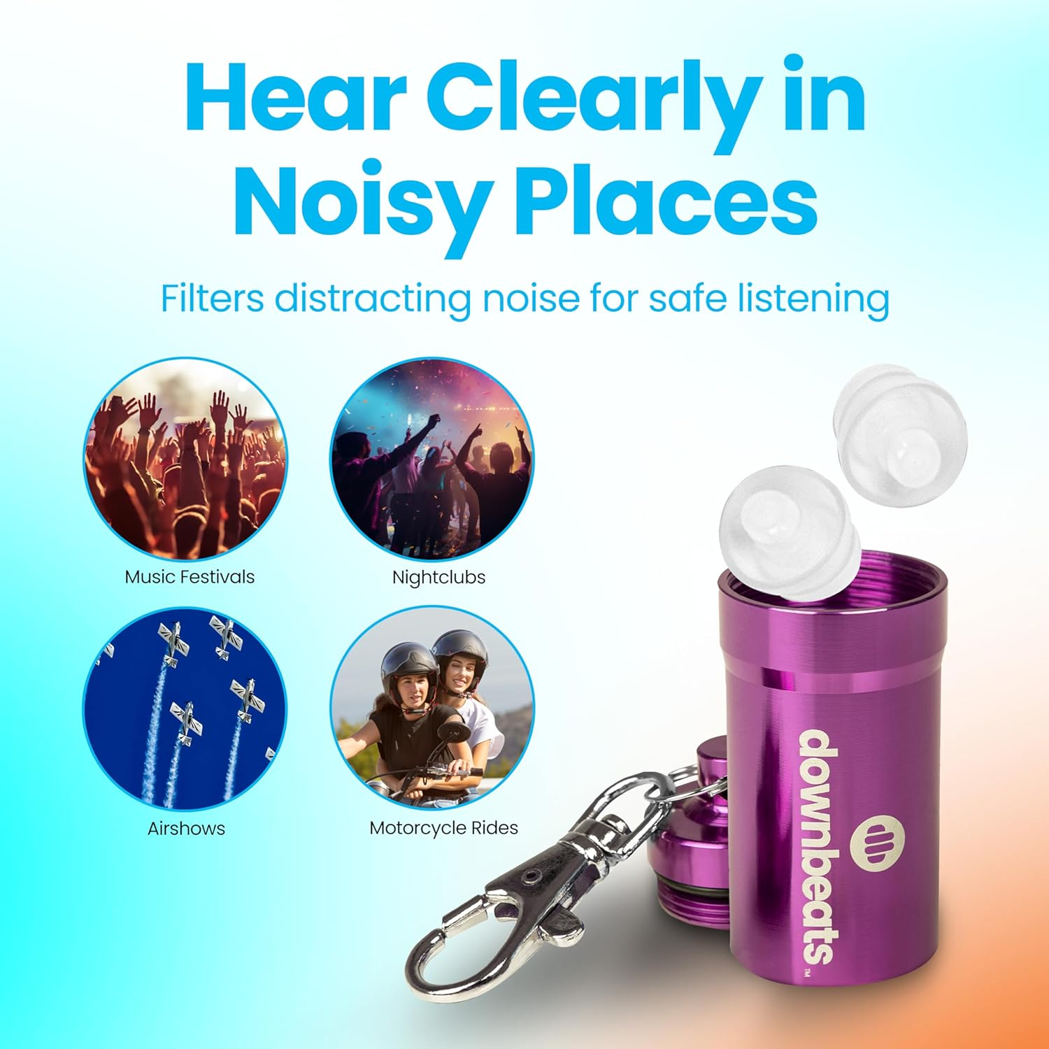 Downbeats Reusable High Fidelity Hearing Protection: Ear Plugs for Concerts, Music, and Musicians (Purple Case) - Black image number 4
