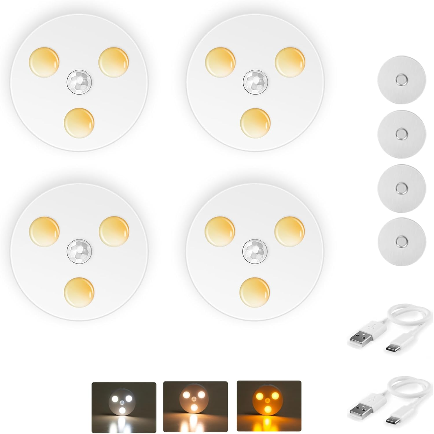 Singhong Motion Sensor Night Light, Rechargeable, 8 Colors, Perfect for Bedroom, Hallway, Cabinet, Closet, Stairs, Bathroom, Magnetic Stick Anywhere (2 Pack White)