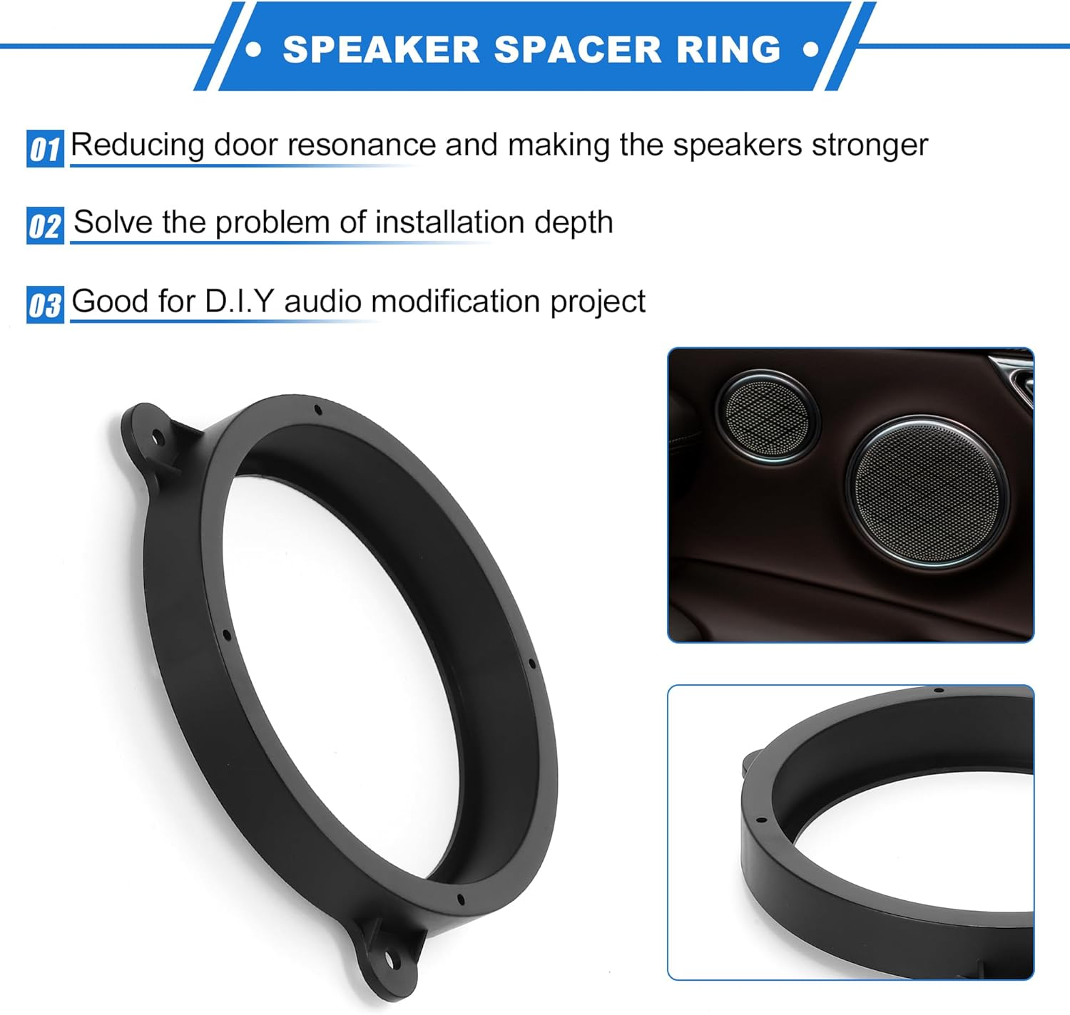 X AUTOHAUX 2 Pcs Speaker Spacer Ring Tweeter Speaker Spacer Adapter for Subaru Forester 2008-2018 Waterproof for 6.5'' ABS Black Front image number 6