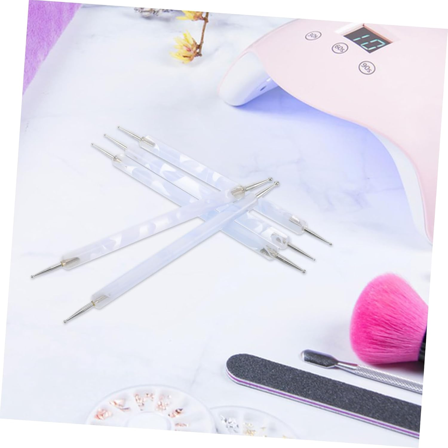 Beatifufu 5Pcs Double-Ended Dotting Tool Nail Art Design Embossing Pens for Decoration Shiny Finish Complete Kit for Creative Nail Studio - Blue image number 4