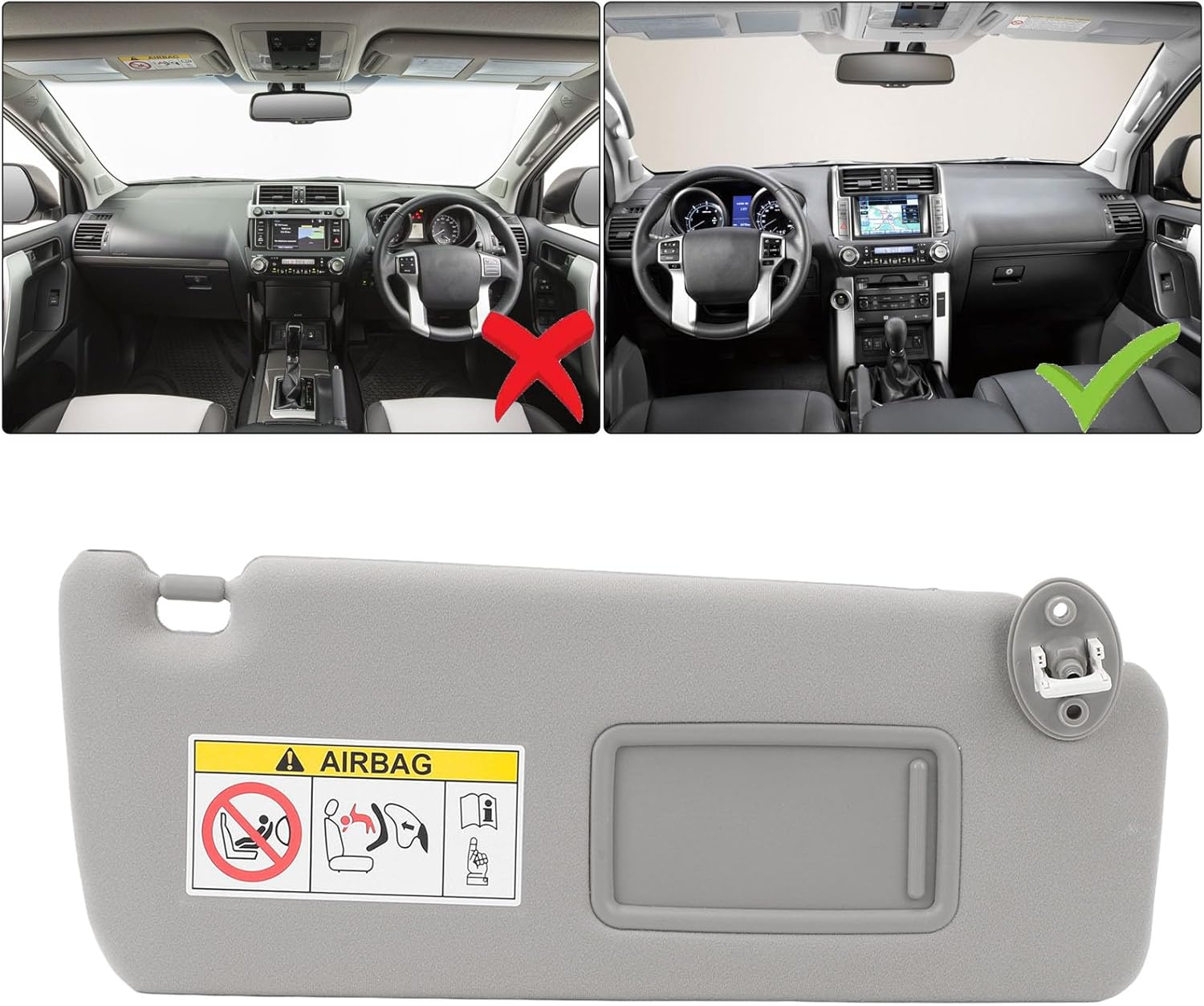 Gray Sun Visor Replacement for Land Cruiser Prado 2010-2023, ABS Elegant Sun Blocking Grey Rear View Sun Shielding Board with Makeup Mirror, Left Driver Side Sun Visor (Right) image number 1