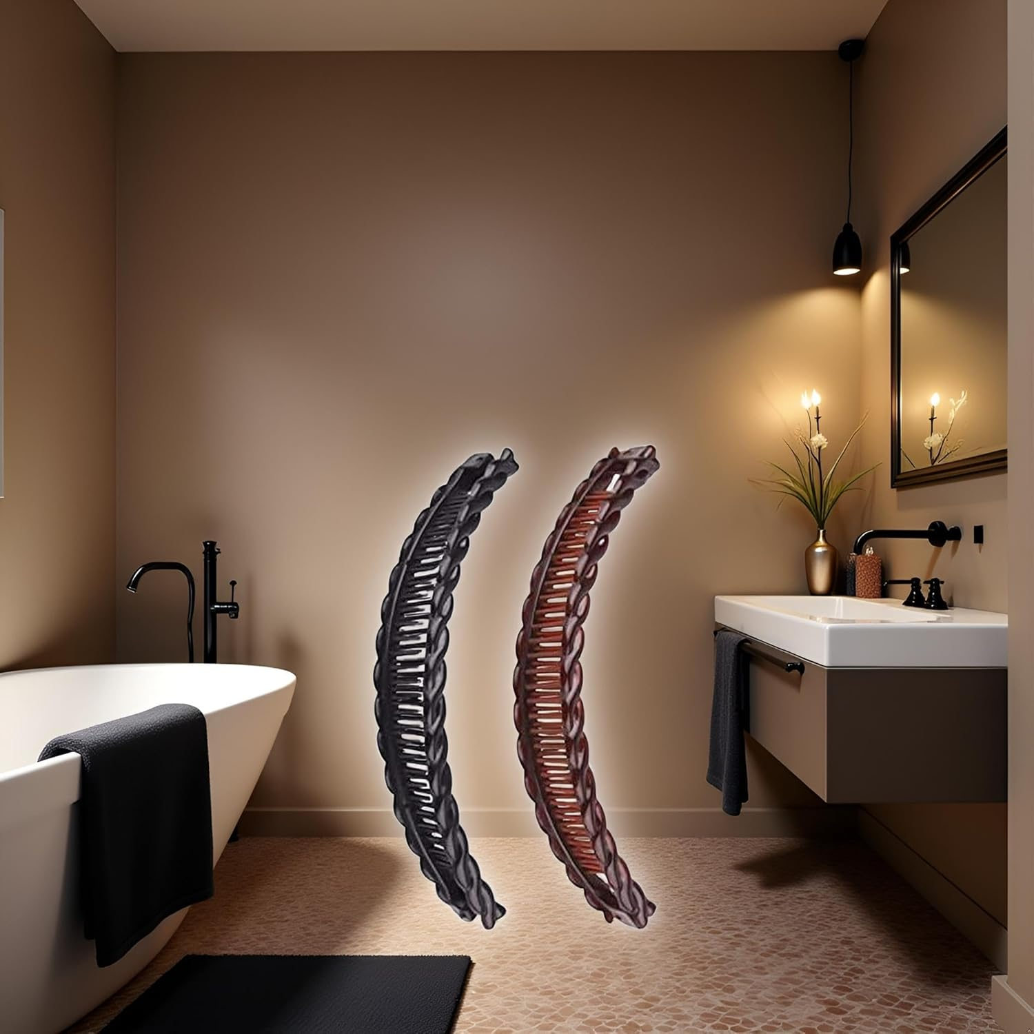 2 Pcs Large Banana Clips Fish Clips Long Hair Clips Banana Fish Clip Comb Grip Hair Accessories (One Black and One Brown) image number 6