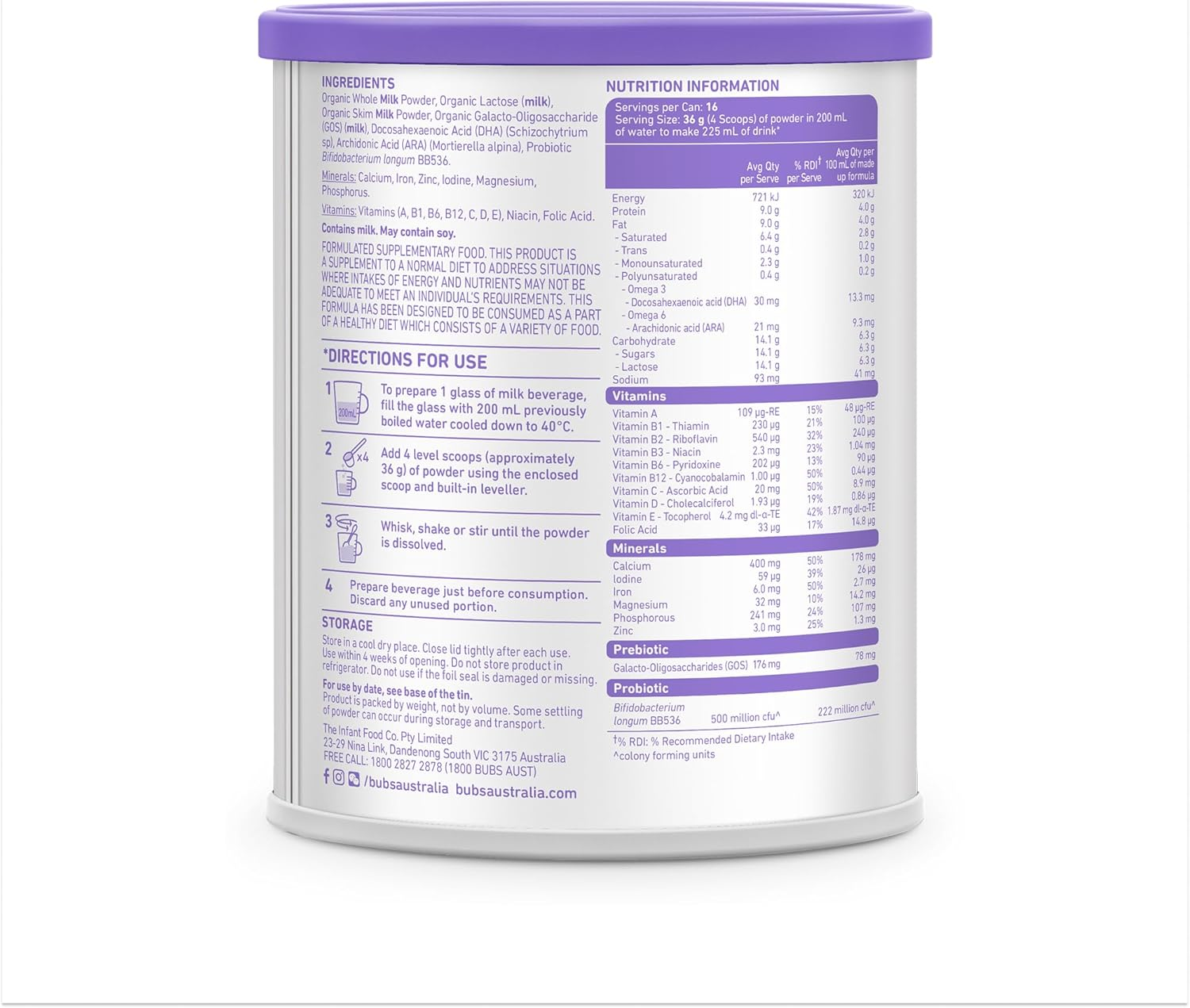 Bubs Organic Grass Fed Growing up Nutrition Milk Stage 4, Kids 3-12 Years, Made with Non-Gmo Organic Milk, 600G image number 1