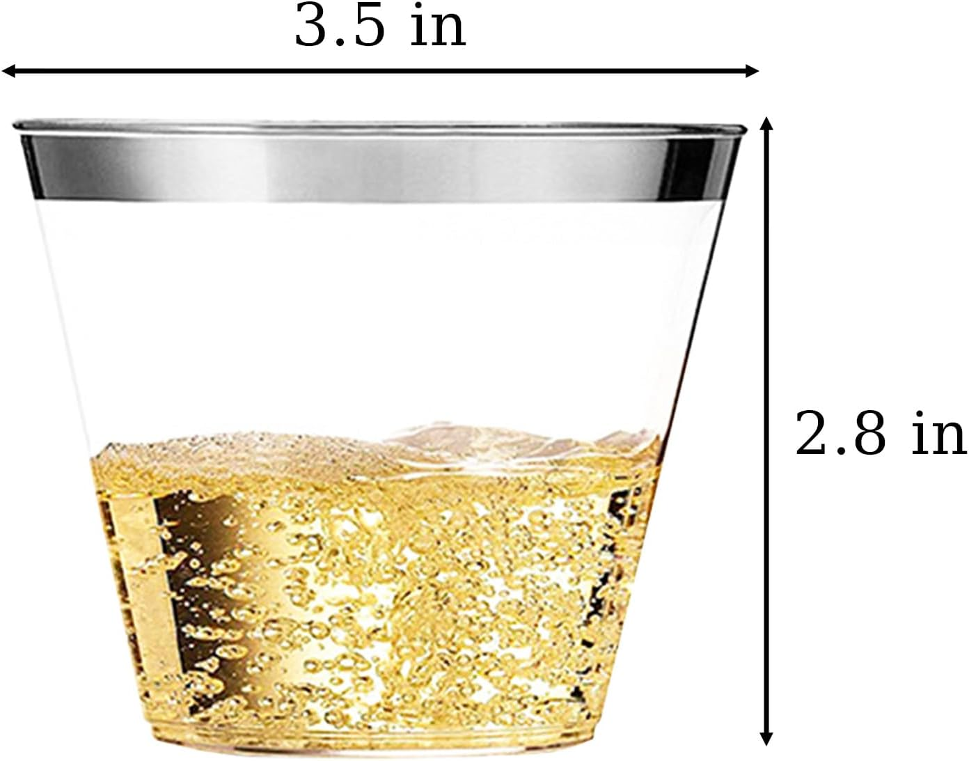 100 Pcs Plastic Cups,Reusable Drinking Cups with Silver Trim,270 Ml Elegant Party Wine Glasses Tumblers Shot Cups Party Cups Plastic for Home Decoration Party Wedding Birthday Camping(9 OZ) image number 2