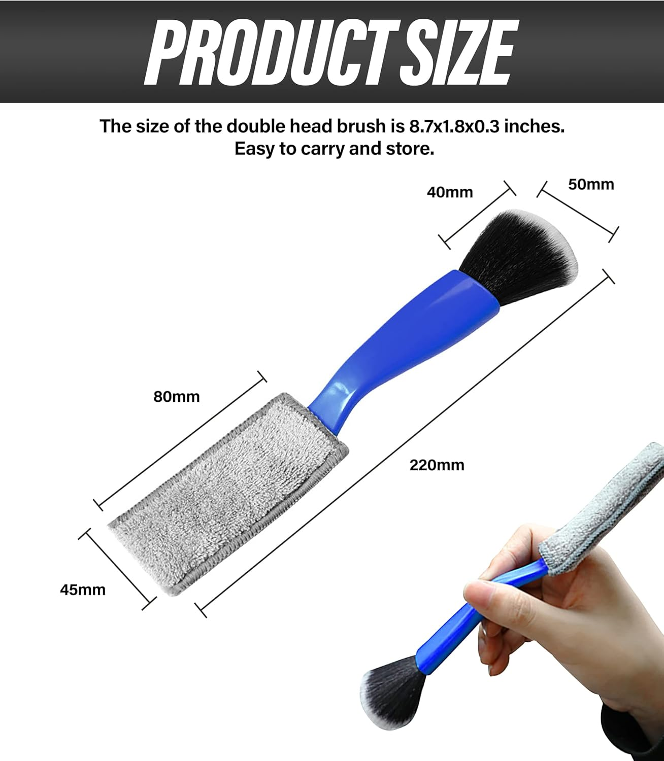 Universal 2 in 1 Duster for Car Clean,Car Bursh Tool,Double Head Brush,Auto Interior Detailing Brush,Soft Car Interior Detailing Brush Dust Brush (Blue)