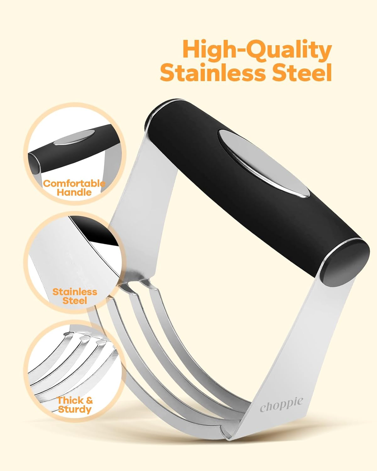 Choppie Pastry Blender, Stainless Steel Dough Blender with Heavy Duty, Professional Dough Cutter & Pastry Cutter, Dishwasher Available Pastry Cutter Tool for Kitchen Baking Tools (Black)