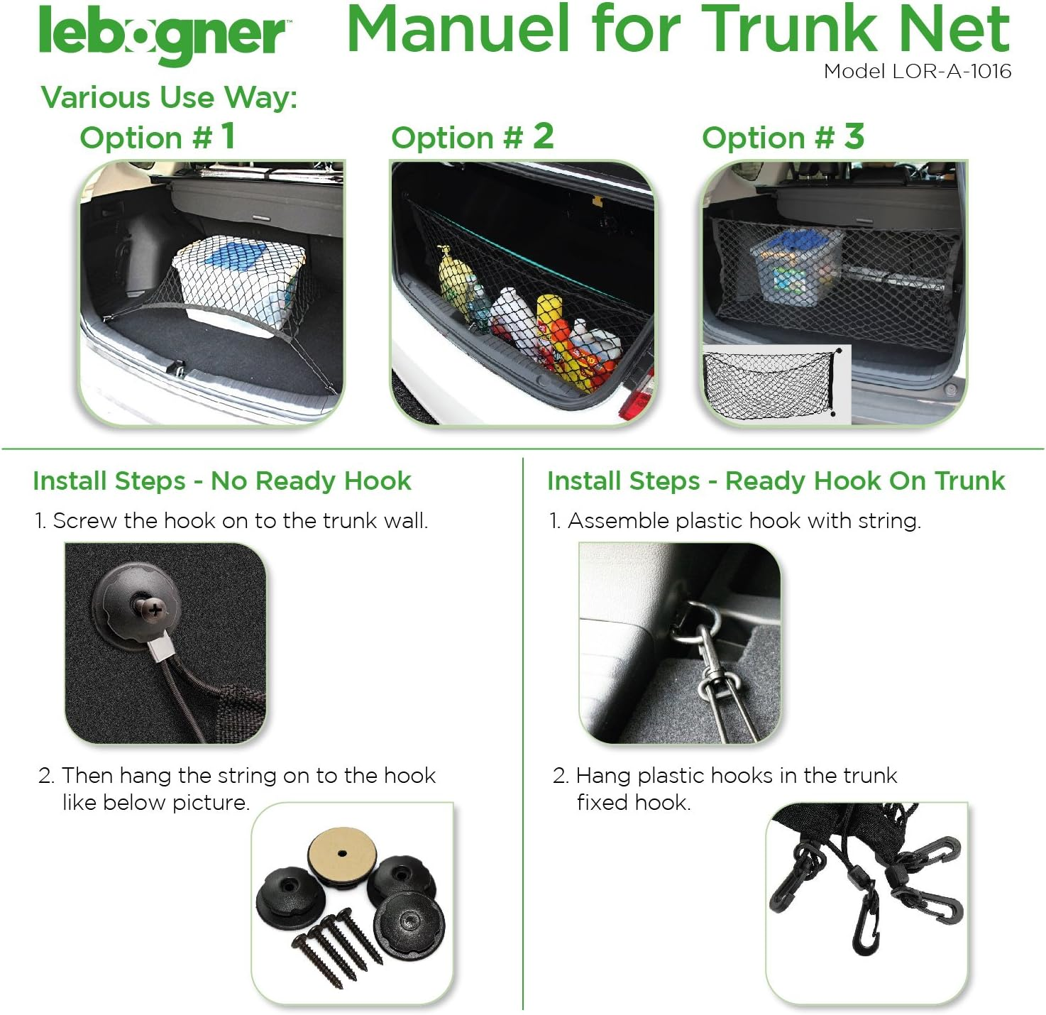 Lebogner Trunk Storage Net Car Trunk Organizer, Mesh Net Hammock Cargo Storage Vehicle Organizer with 3 Mounting Options, Premium Quality Universal Fit Car Organizer image number 4