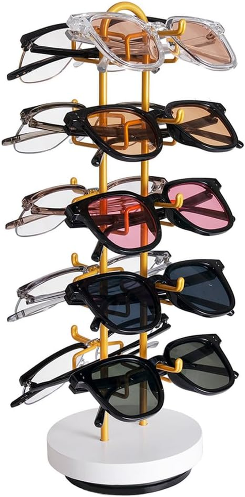 Metal Five-Layer Sunglass Storage Box with Rotating Base Display Stand for Organizing Decorations, Jewelry, Glasses, Necklaces, Desktop Storage Rack for Bathroom, Bedroom, Dressing Table (Gold) image number 4