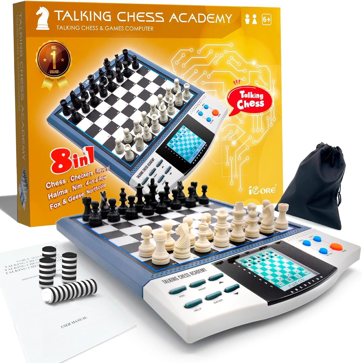 Icore Magnet Chess Sets Board Game, Electronics Travel Talking Checkers Master Pro 8 in 1, Portable Chessboard Tournament for Kids and Adults image number 3