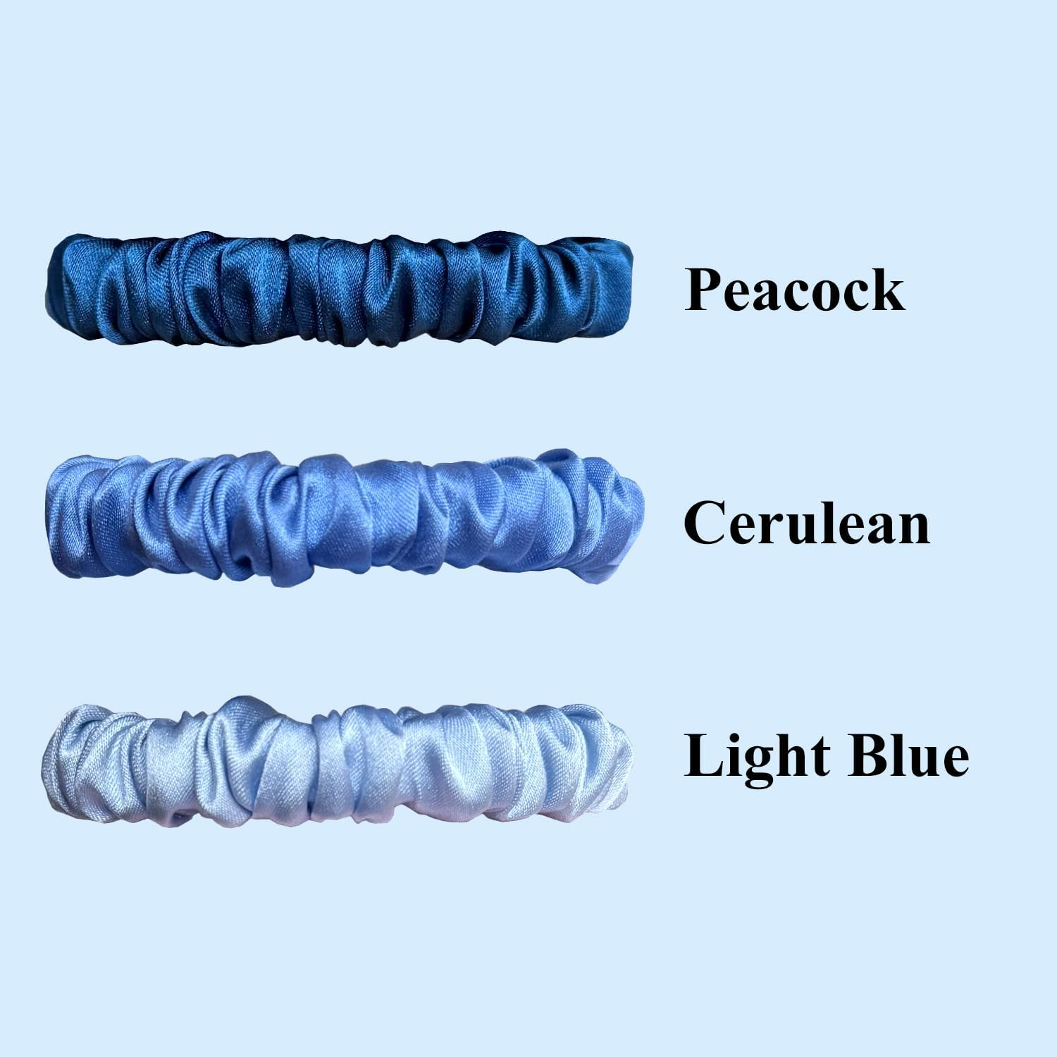 VLOMOT 3 Pcs Set 100% Pure Mulberry Silk Hair Scrunchies Hair Ties with 3 Chic Colors Everyday Skinny Scrunchies Silk Ponytail Holders Hair Care No Damage (Blue) image number 3