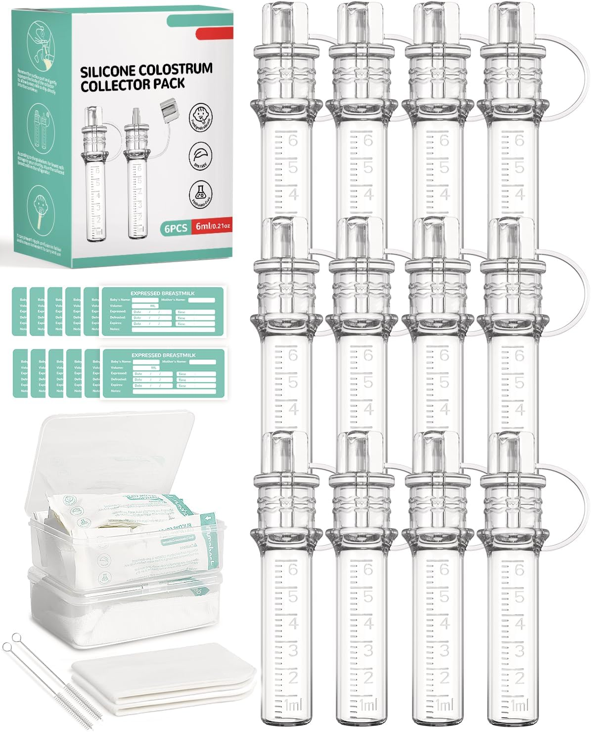 Dearlomum Colostrum Collector Kit Breast Milk Collector 6Ml/12Pcs,Reusable, Heat & Freezer Resistant, Bpa-Free with Cotton Cloth Wipe, Storage Case, Cleaning Brush image number 3