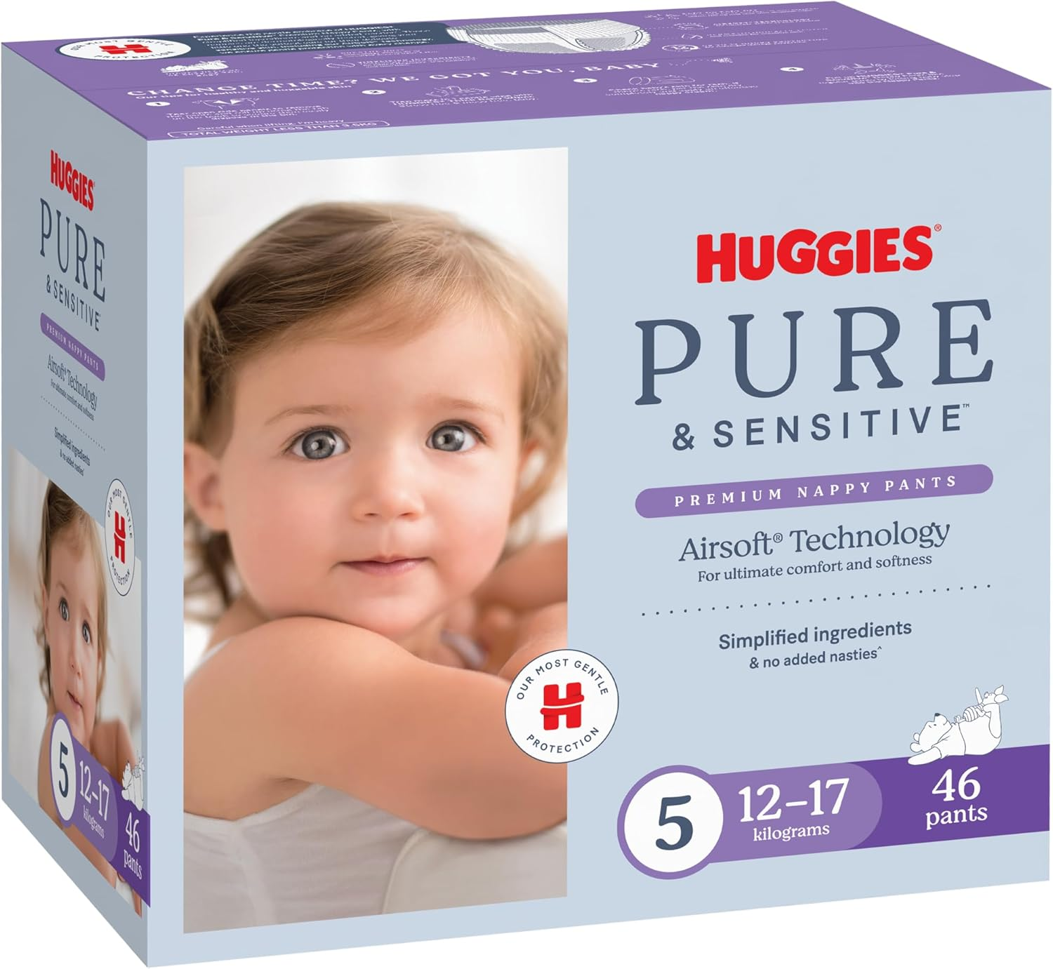 Huggies Pure & Sensitive Nappy Pants Size 5 (12-17 Kg) 46 Count - Packaging May Vary image number 1