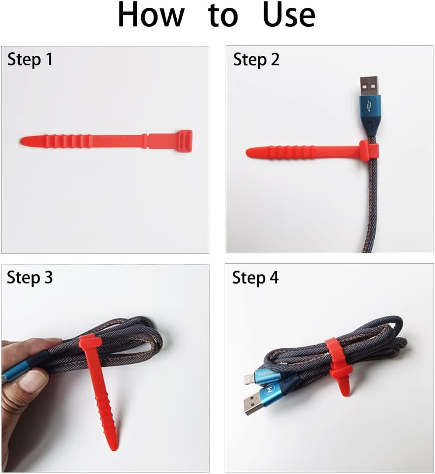 40 Pcs Silicone Cord Ties Straps,Cord Organizers Zip Tie Multicolor Reusable Wire Ties Elastic Cable Organizer for Wire Management Home Office Cords Phone Computer Charging Cable