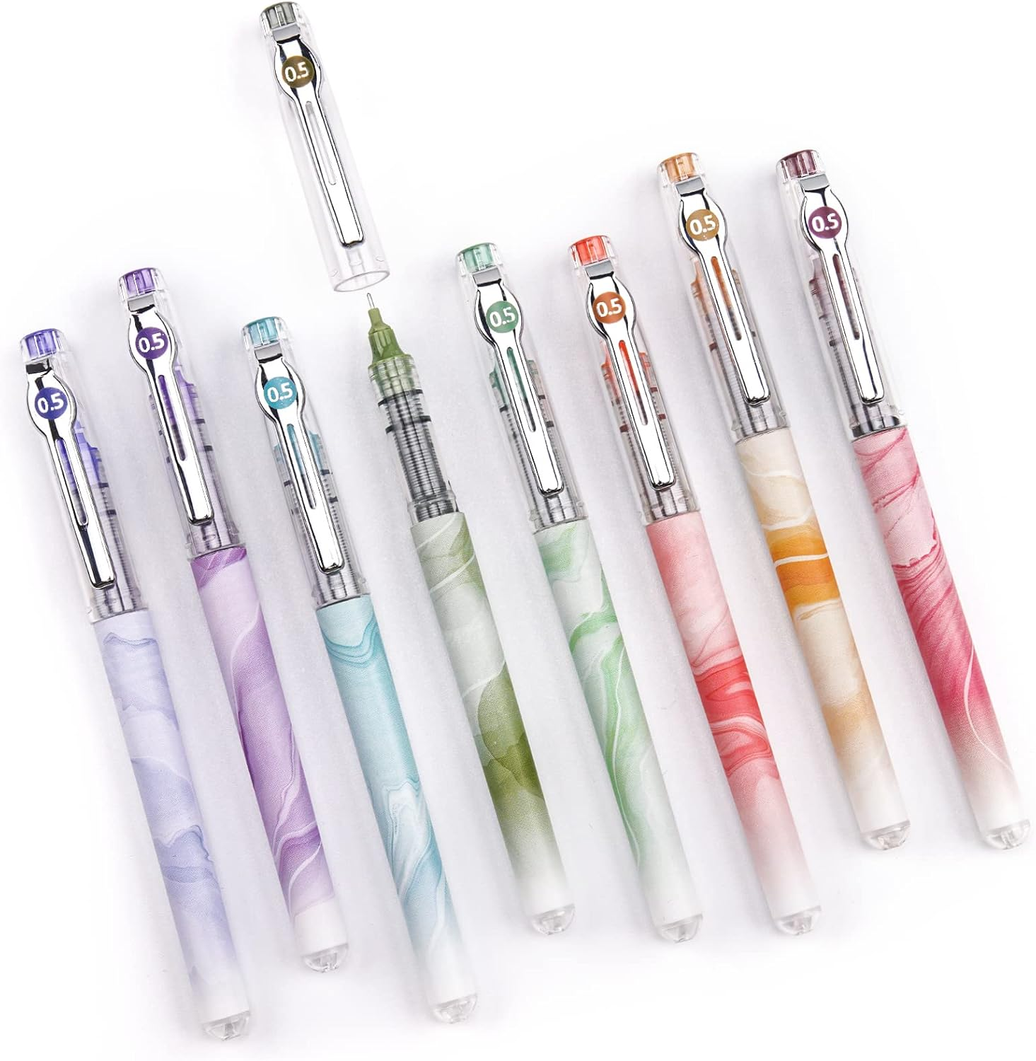 WRITECH Liquid Ink Rollerball Pens: 8Ct Assorted Colors Extra Fine Point Tip 0.5Mm Roller Ball Rolling Pen for Smooth Writing Coloring Drawing Journaling No Bleed & Smear &Smudge (WR-501SG)