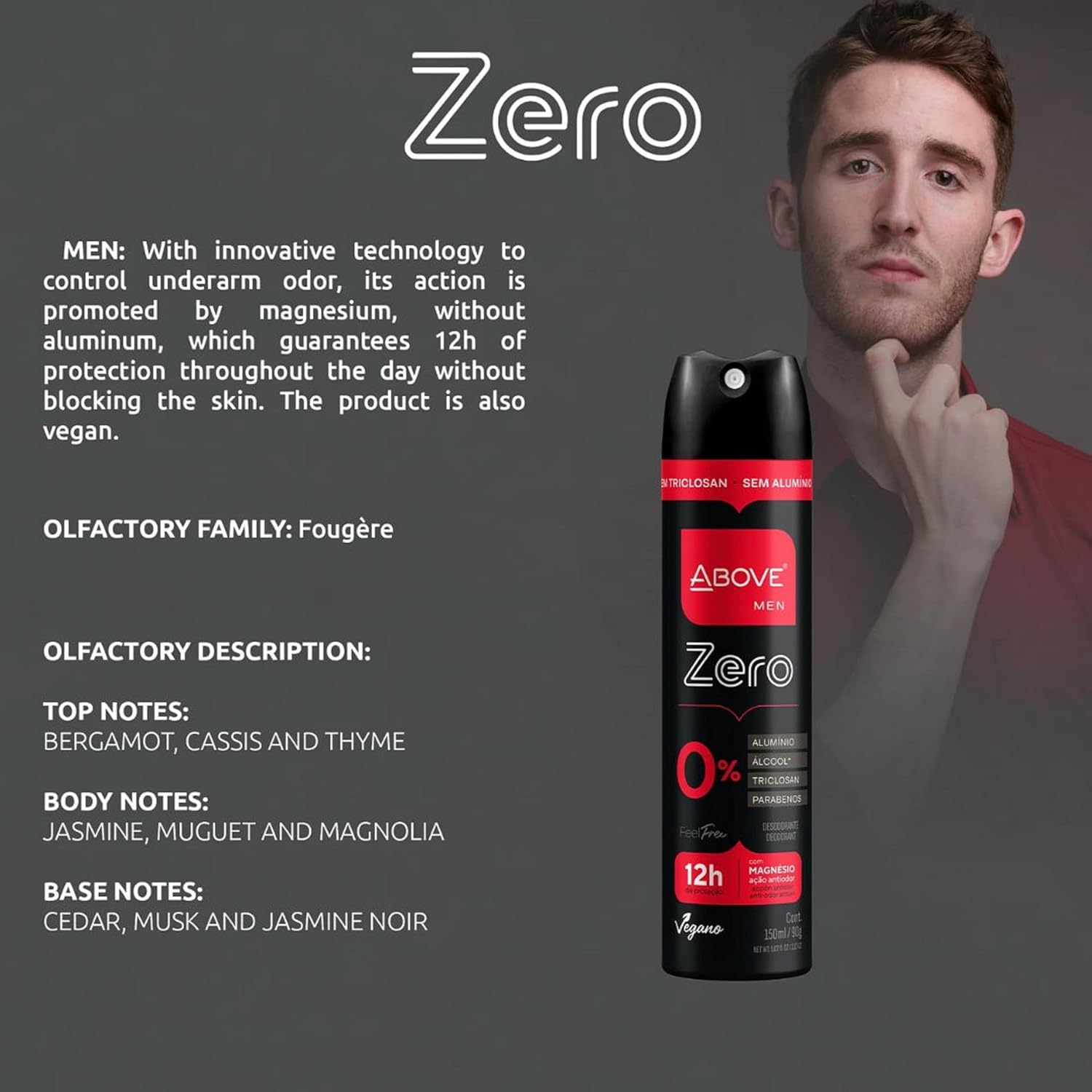 ABOVE Feel Free Zero, 3.17 Oz - Spray Deodorant for Men - 12-Hour Protection - No Stain - Dry Spray - Aluminum Free Deodorant Spray - Cruelty-Free image number 4
