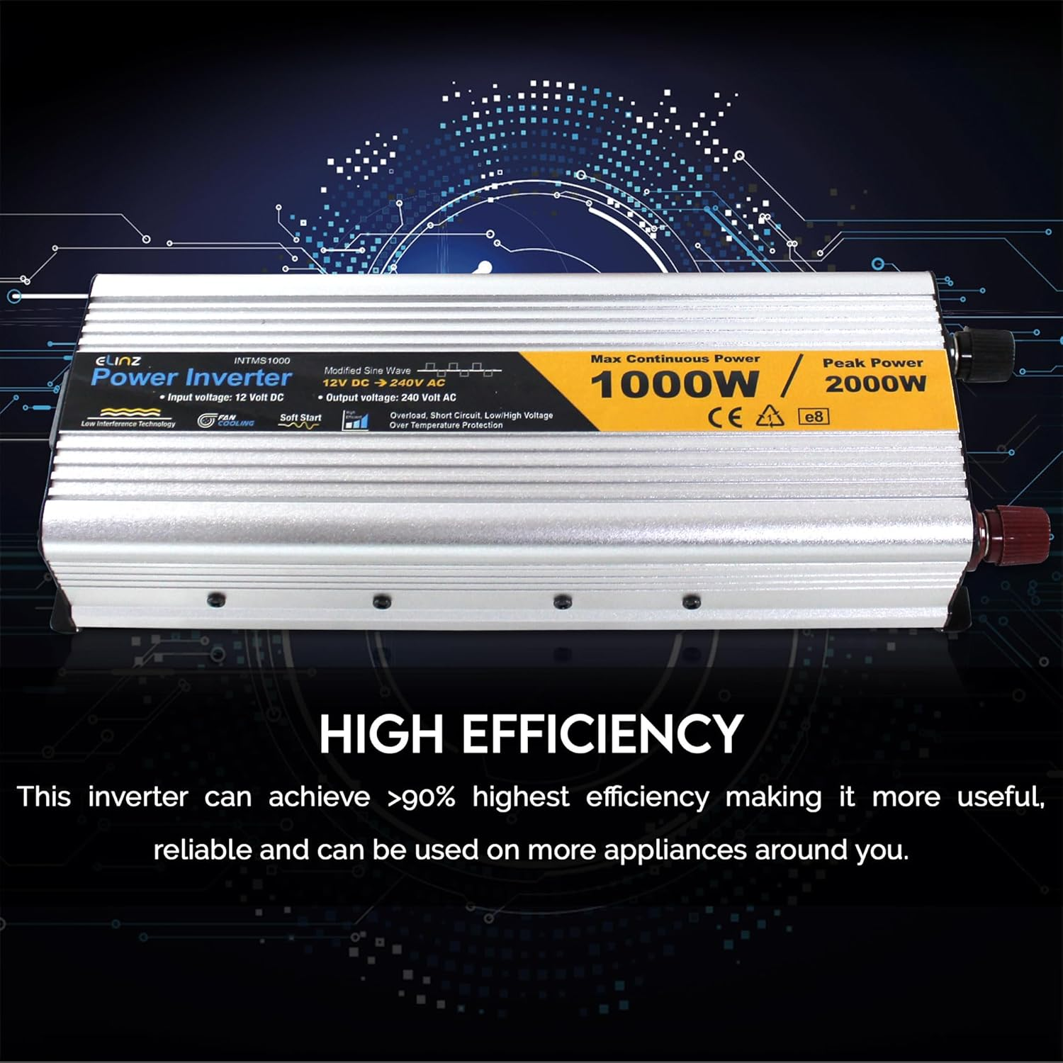 Elinz 1000W / 2000W 12V-240V Power Inverter Modified Sine Wave Camping Caravan Boat 2 Years Wty USB, >90% Efficiency, Compact, High Voltage Input Protection image number 4