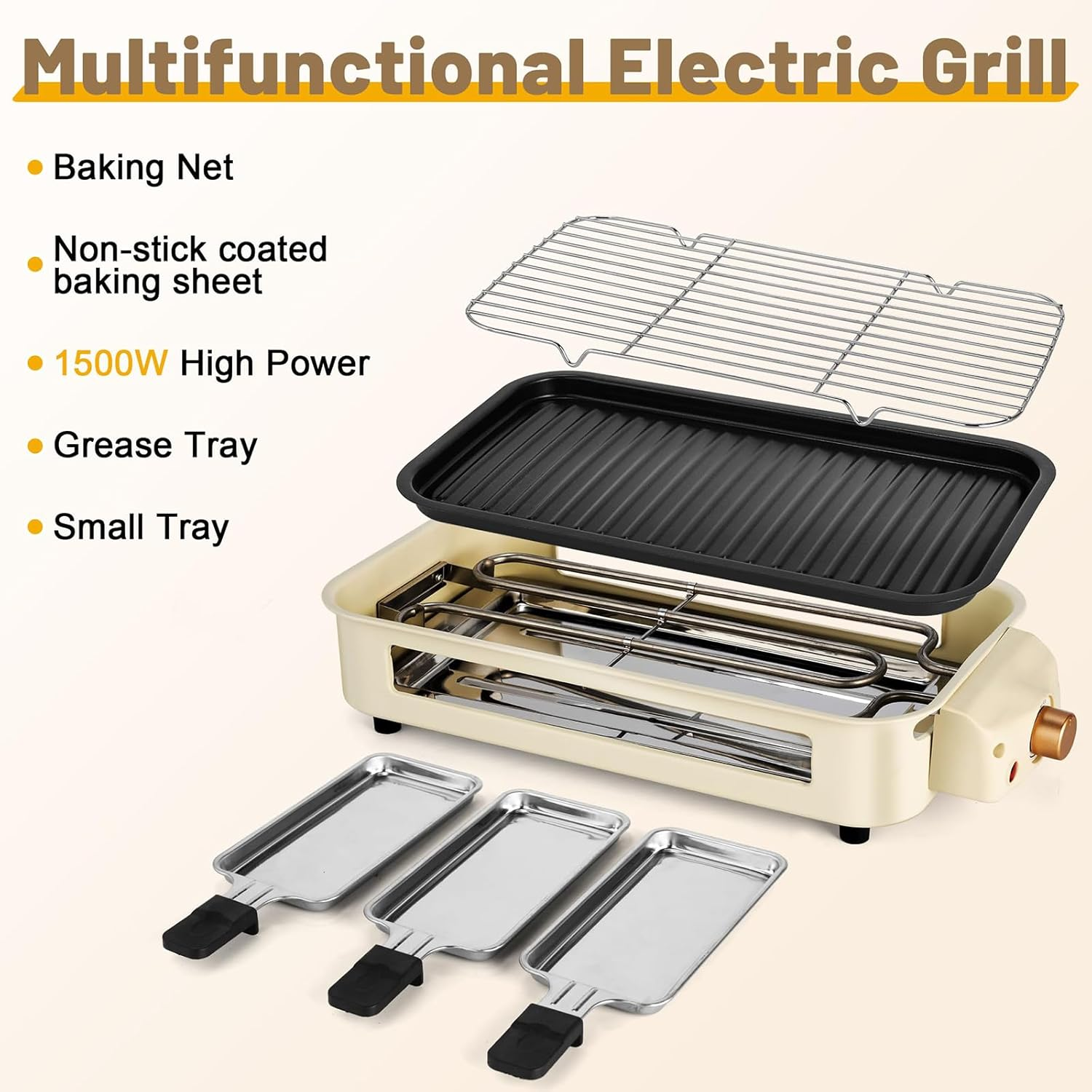 Electric Smokeless Indoor Grill, Non-Stick Cooking Removable Plate, Portable Korean BBQ Grill with Removable Temperature Control, Dishwasher Safe, 1500W image number 3