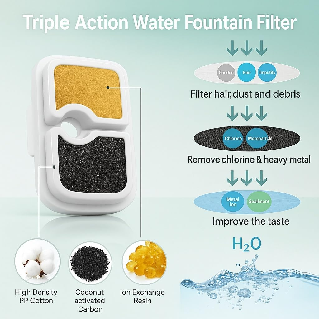 Unron 12-Pet Filter Multi-Pack, Compatible with PETLIBRO PLWF005/115/105 Cat Fountain Systems