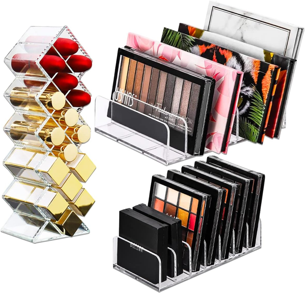 3Pcs Eyeshadow Palette Organizer, FHDUSRYO 7 Section Makeup Palette Organizer, 2 Acrylic Palette Organizer with 1 Lipstick Holder, Clear Palettes Storage Holder for Cosmetics Blush, Bathroom Vanity image number 4