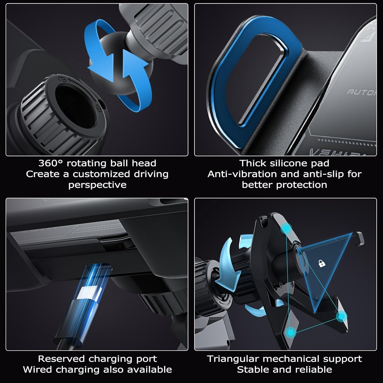 UOEPOWA Car Mount Charger, Quick Charging with Dual Coil, Smart Sensor Clamp, Stable Shock-Resistant Grip, 90 Degree Rotation for Car Vent Stable on Bumpy Roads or Highway Rides (Style 1) image number 5